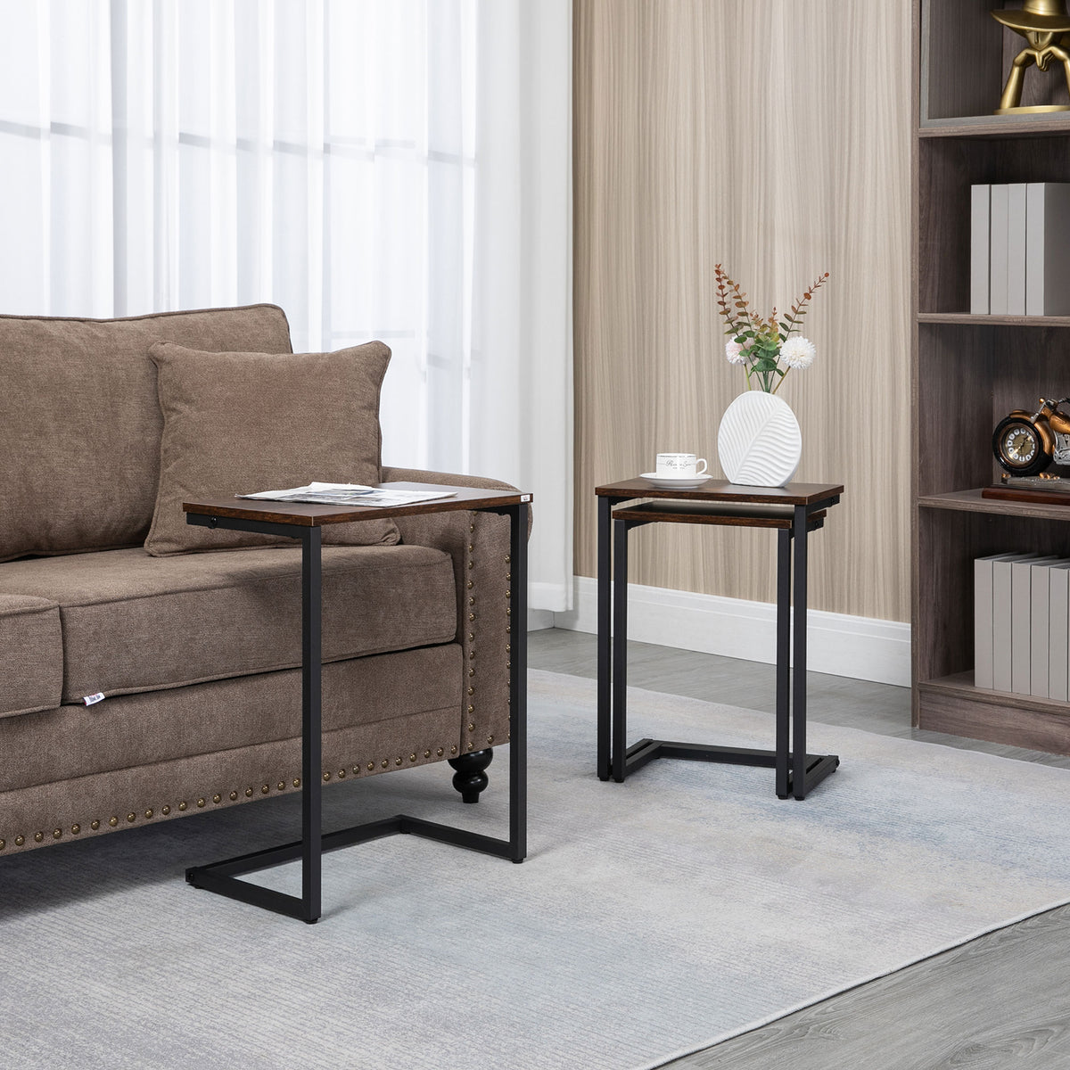 Nesting Coffee Table Set of 3 - Rustic Brown C-Shaped-Home Furnishings > Living Room Furniture > Side¬†Tables-DECOROLALA