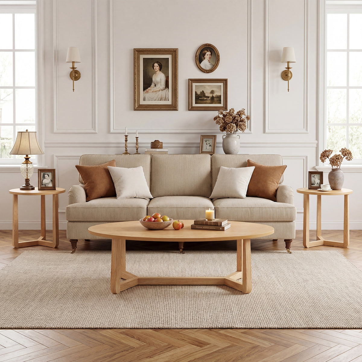 Nesting Coffee Table Set of 3 with Wood Veneered Top and Solid Rubber Wood Legs for Living Room-Natural-Coffee Tables-DECOROLALA