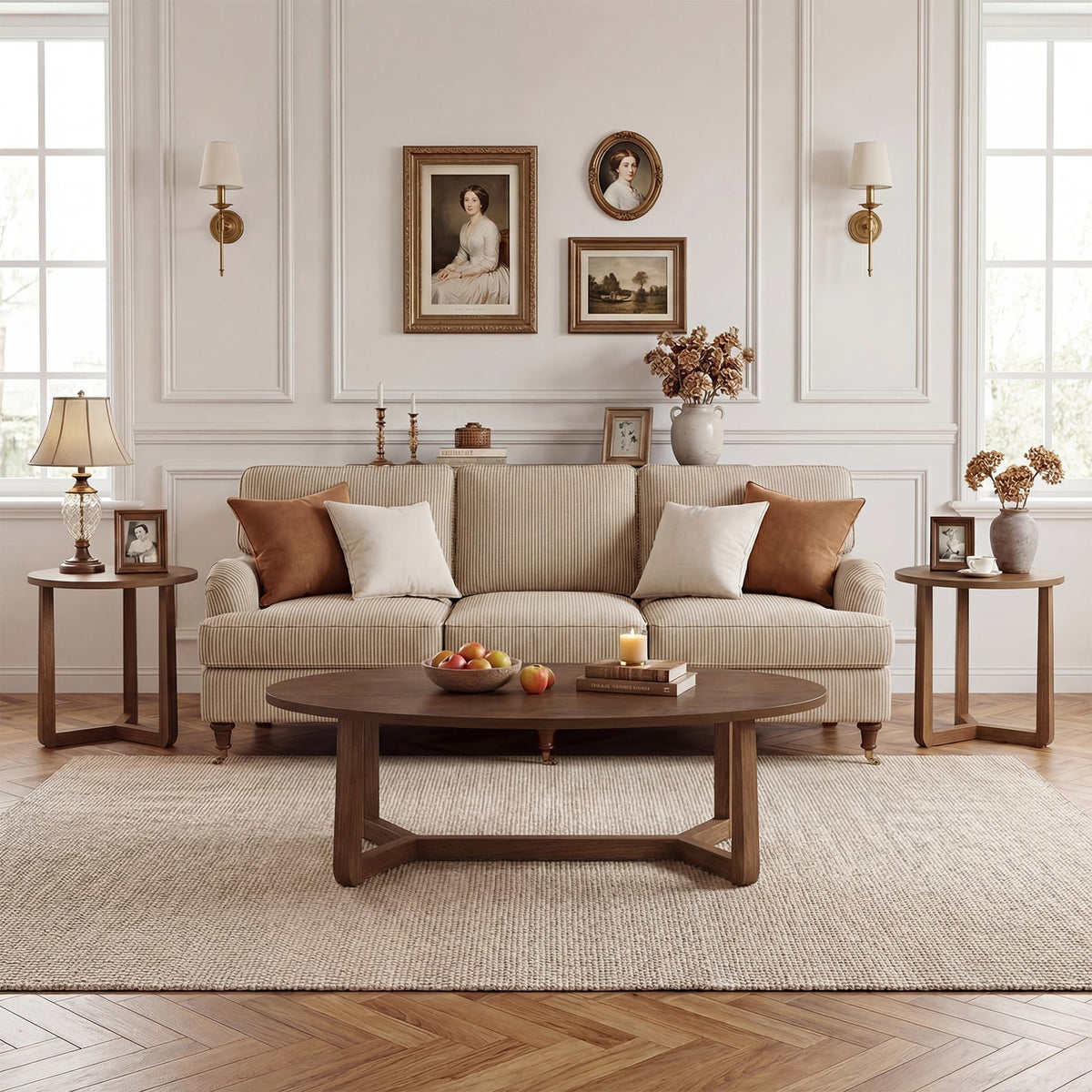 Nesting Coffee Table Set of 3 with Wood Veneered Top and Solid Rubber Wood Legs for Living Room-Walnut-Coffee Tables-DECOROLALA