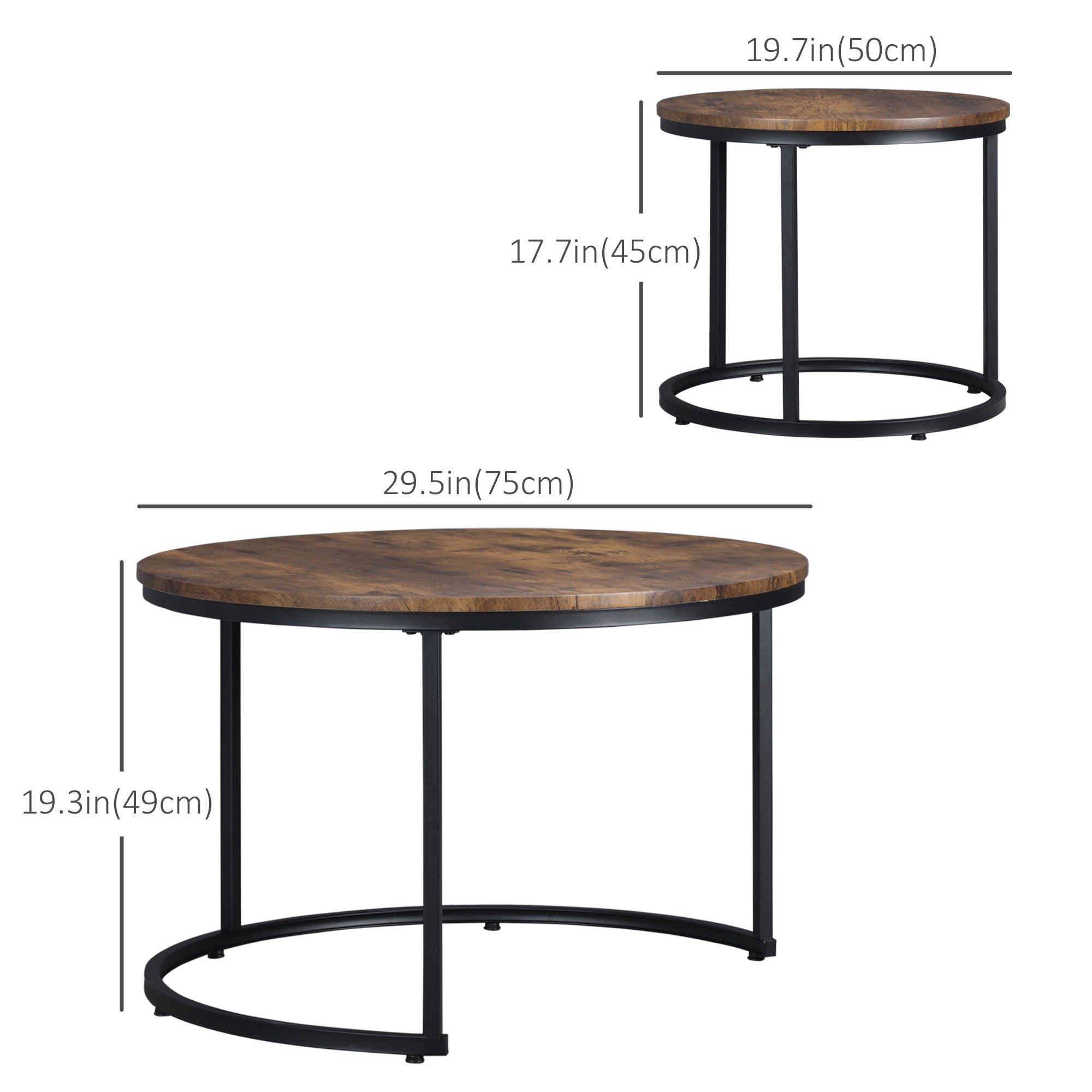 Nesting Coffee Tables Set of 2 - 29" Round Rustic Brown-Home Furnishings > Living Room Furniture > Coffee Tables-DECOROLALA