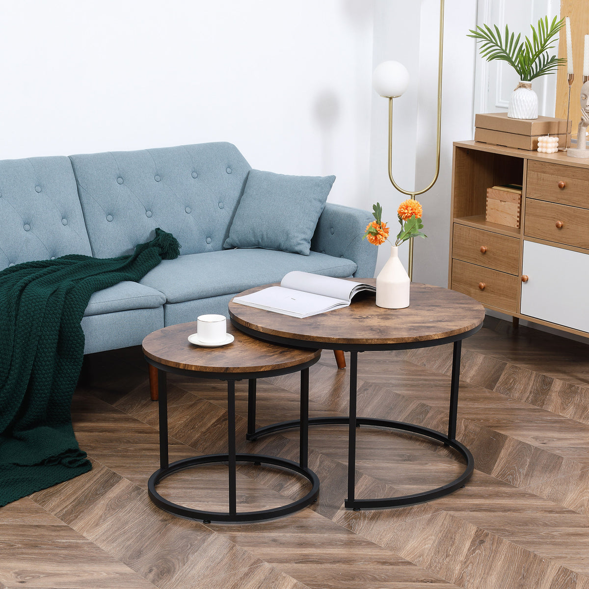 Nesting Coffee Tables Set of 2 - 29" Round Rustic Brown-Home Furnishings > Living Room Furniture > Coffee Tables-DECOROLALA