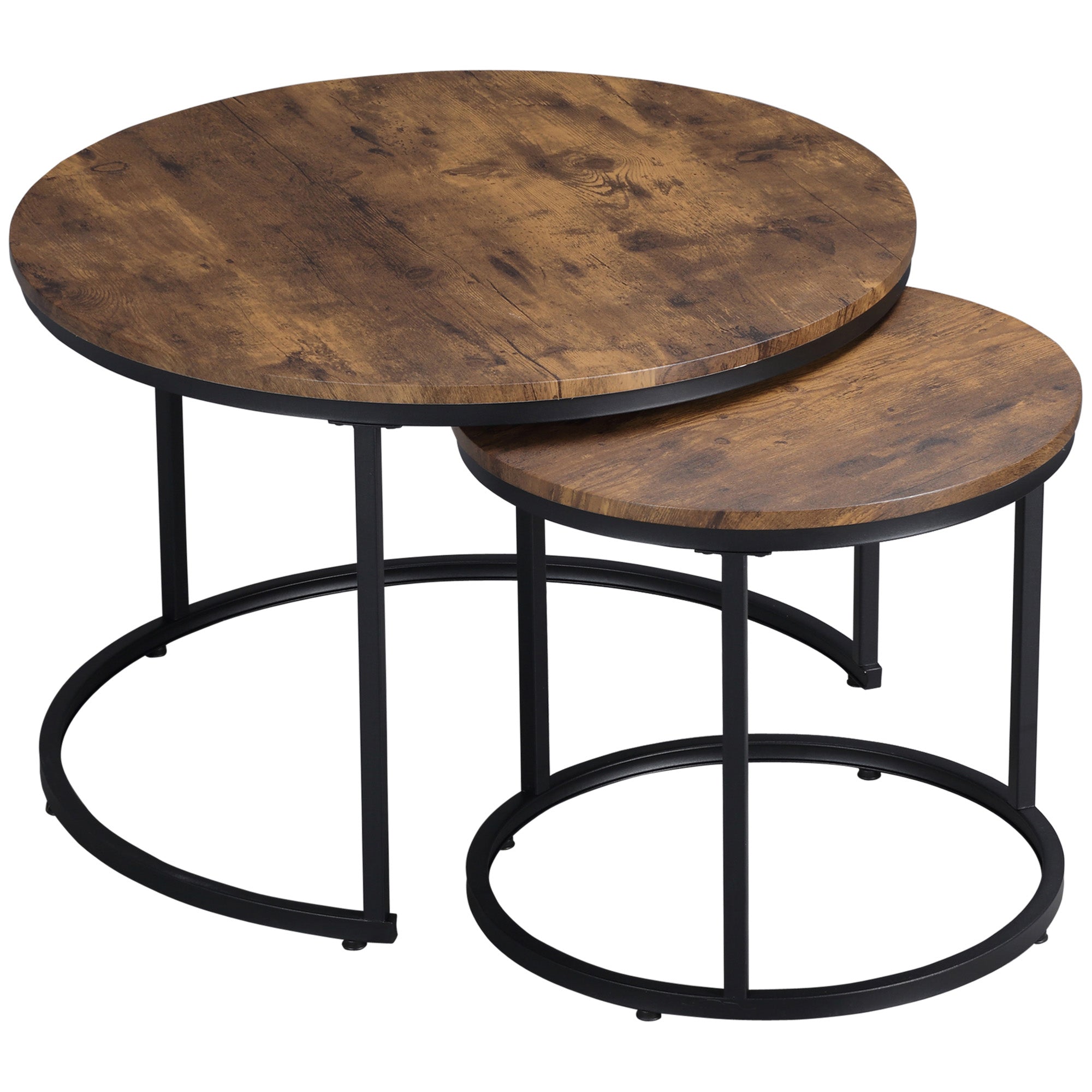 Nesting Coffee Tables Set of 2 - 29" Round Rustic Brown-Home Furnishings > Living Room Furniture > Coffee Tables-DECOROLALA