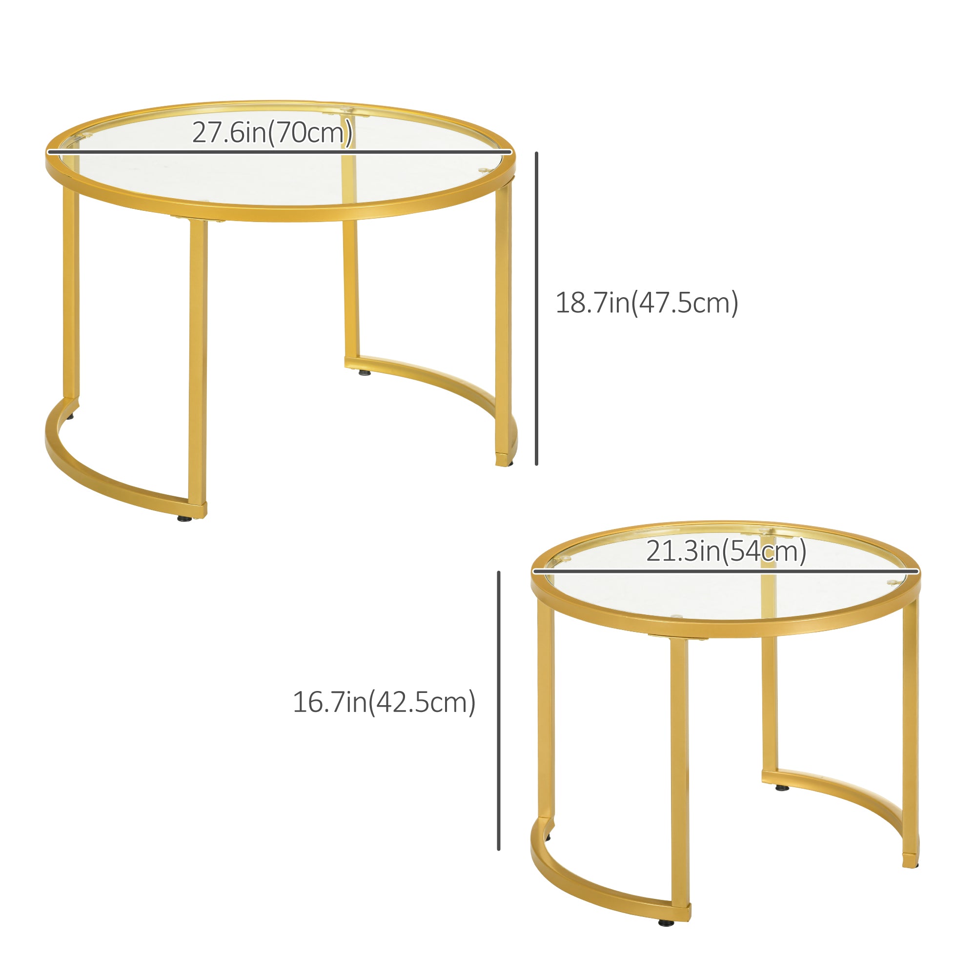 Nesting Coffee Tables - Set of 2 Round Glass Gold-Home Furnishings > Living Room Furniture > Coffee Tables-DECOROLALA