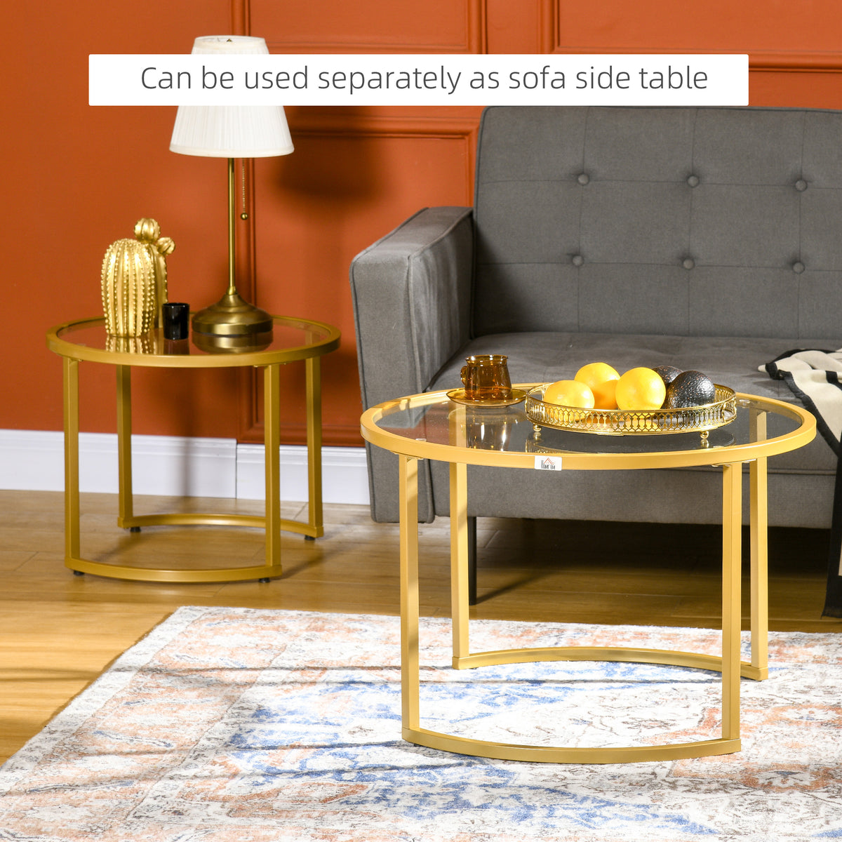 Nesting Coffee Tables - Set of 2 Round Glass Gold-Home Furnishings > Living Room Furniture > Coffee Tables-DECOROLALA
