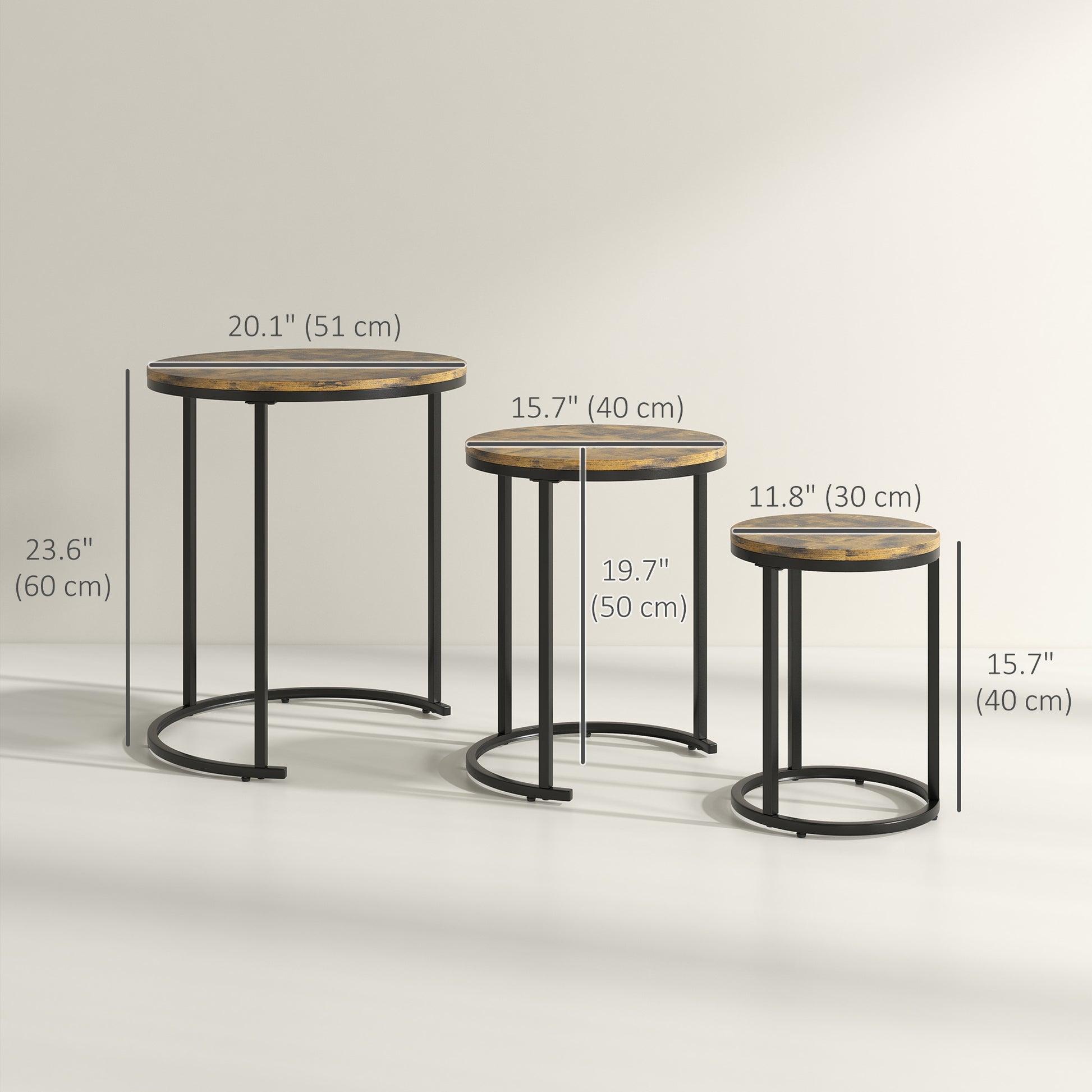 Nesting Coffee Tables Set of 3 - Rustic Brown Round Side Tables-Home Furnishings > Living Room Furniture > Side¬†Tables-DECOROLALA