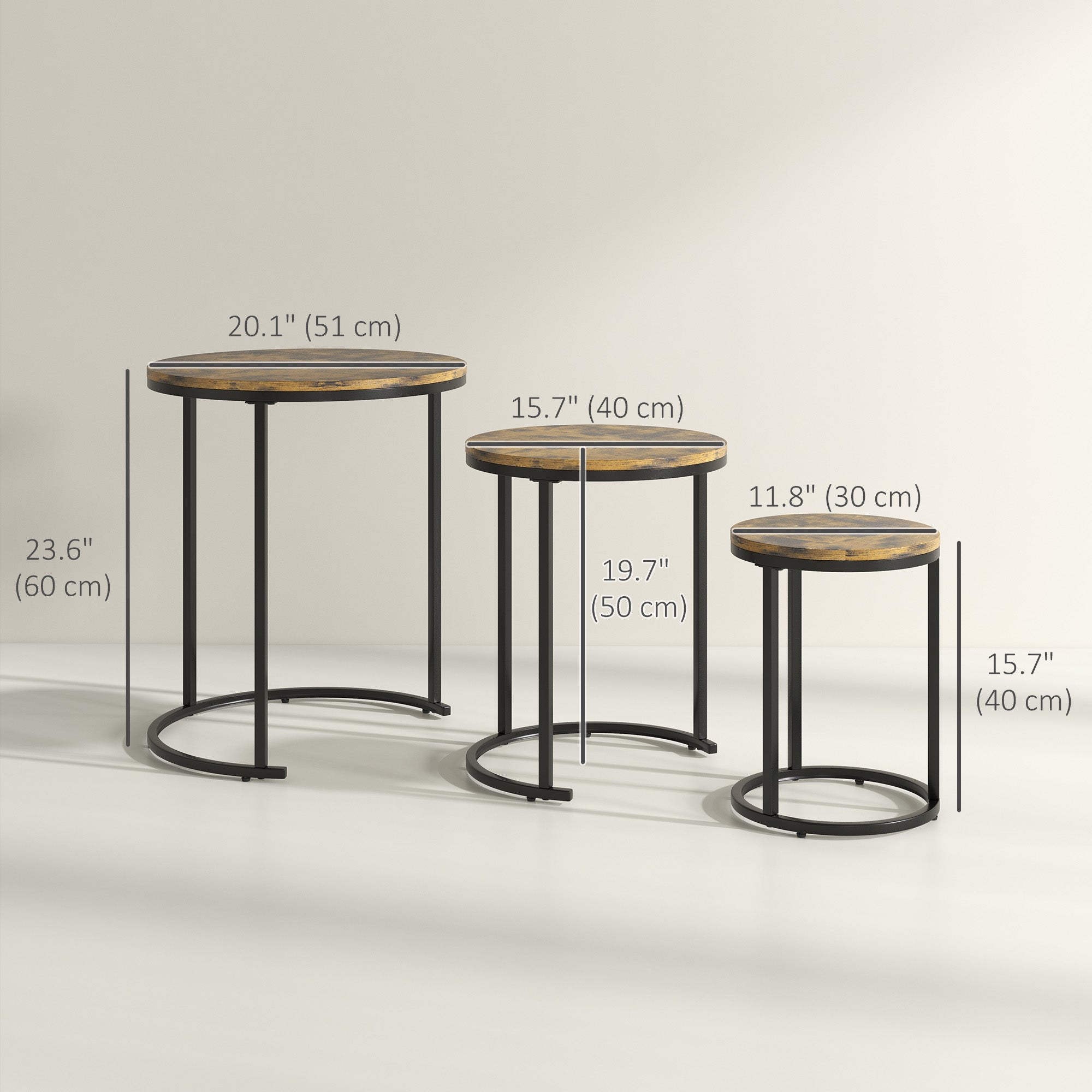 Nesting Coffee Tables Set of 3 - Rustic Brown Round Side Tables-Home Furnishings > Living Room Furniture > Side¬†Tables-DECOROLALA