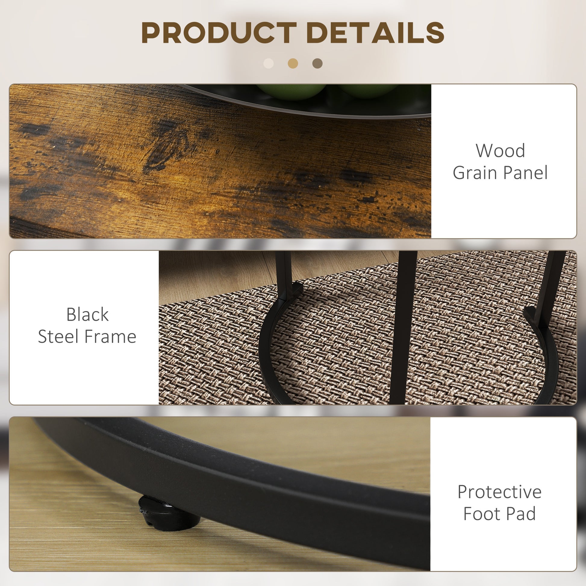 Nesting Coffee Tables Set of 3 - Rustic Brown Round Side Tables-Home Furnishings > Living Room Furniture > Side¬†Tables-DECOROLALA