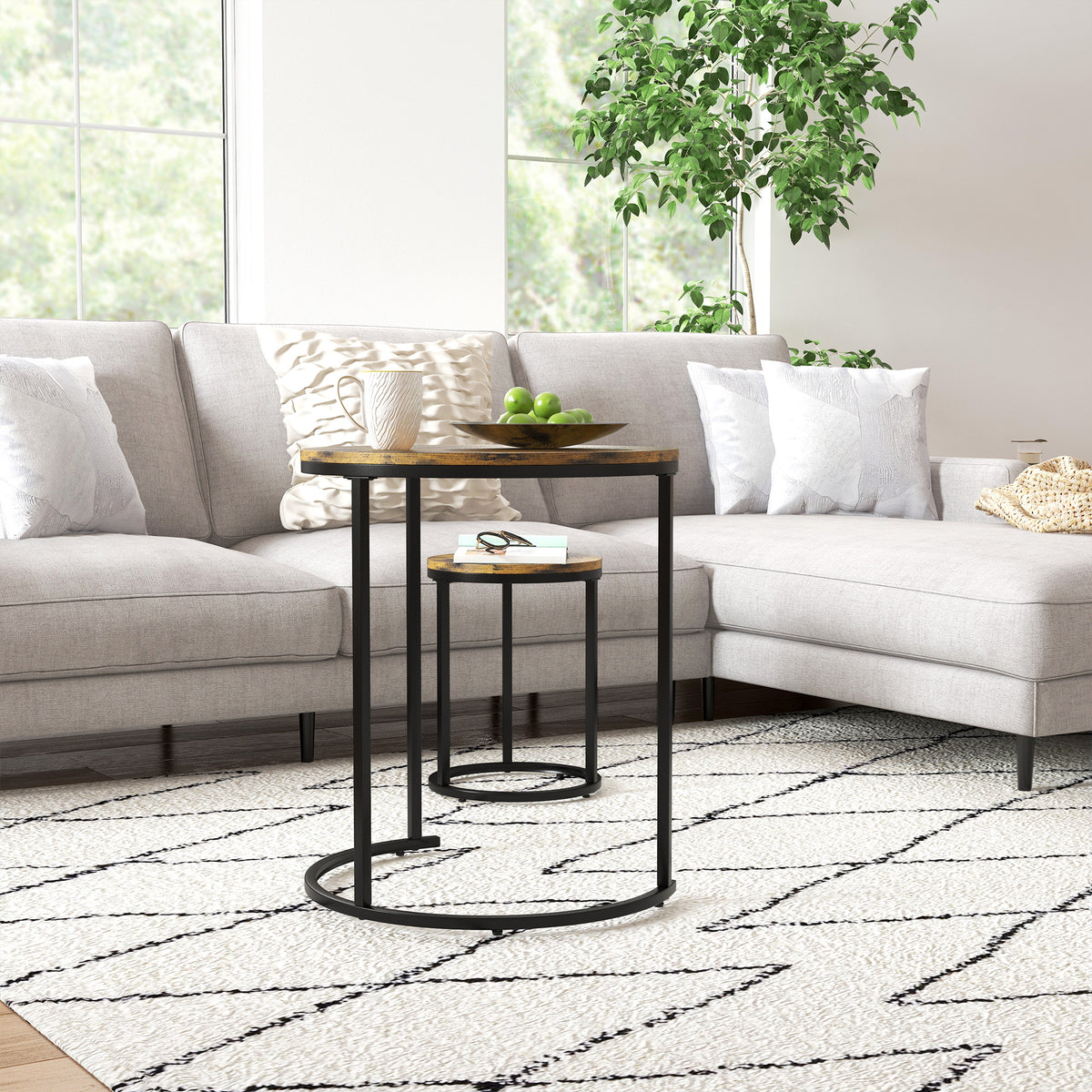 Nesting Coffee Tables Set of 3 - Rustic Brown Round Side Tables-Home Furnishings > Living Room Furniture > Side¬†Tables-DECOROLALA