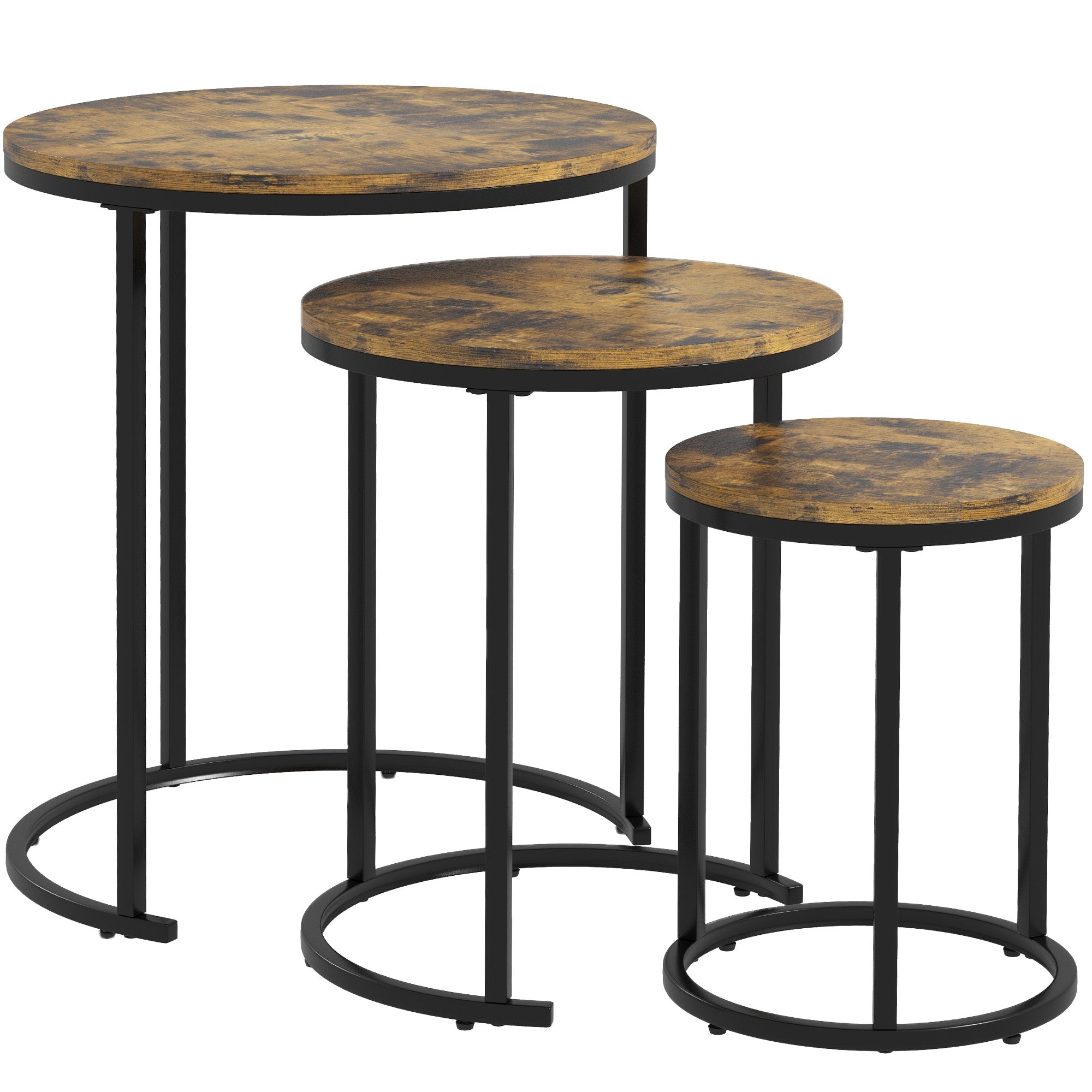 Nesting Coffee Tables Set of 3 - Rustic Brown Round Side Tables-Home Furnishings > Living Room Furniture > Side¬†Tables-DECOROLALA