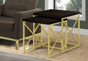 Nesting Table - 2pcs Set / Espresso / Gold Metal-Computer Desk-DECOROLALA