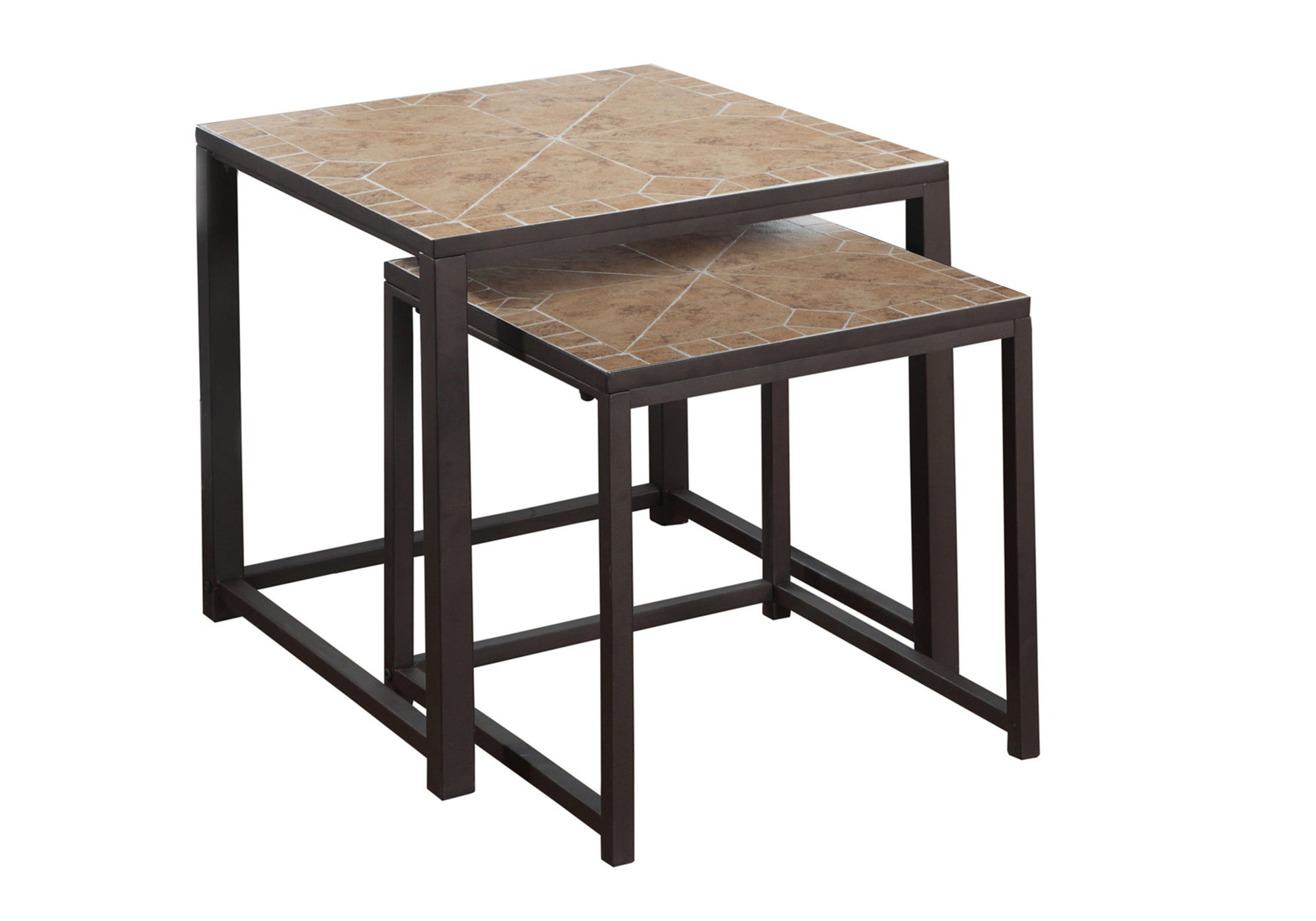 Nesting Table - 2pcs Set / Terracotta Tile Top / Brown-Accent Table-DECOROLALA