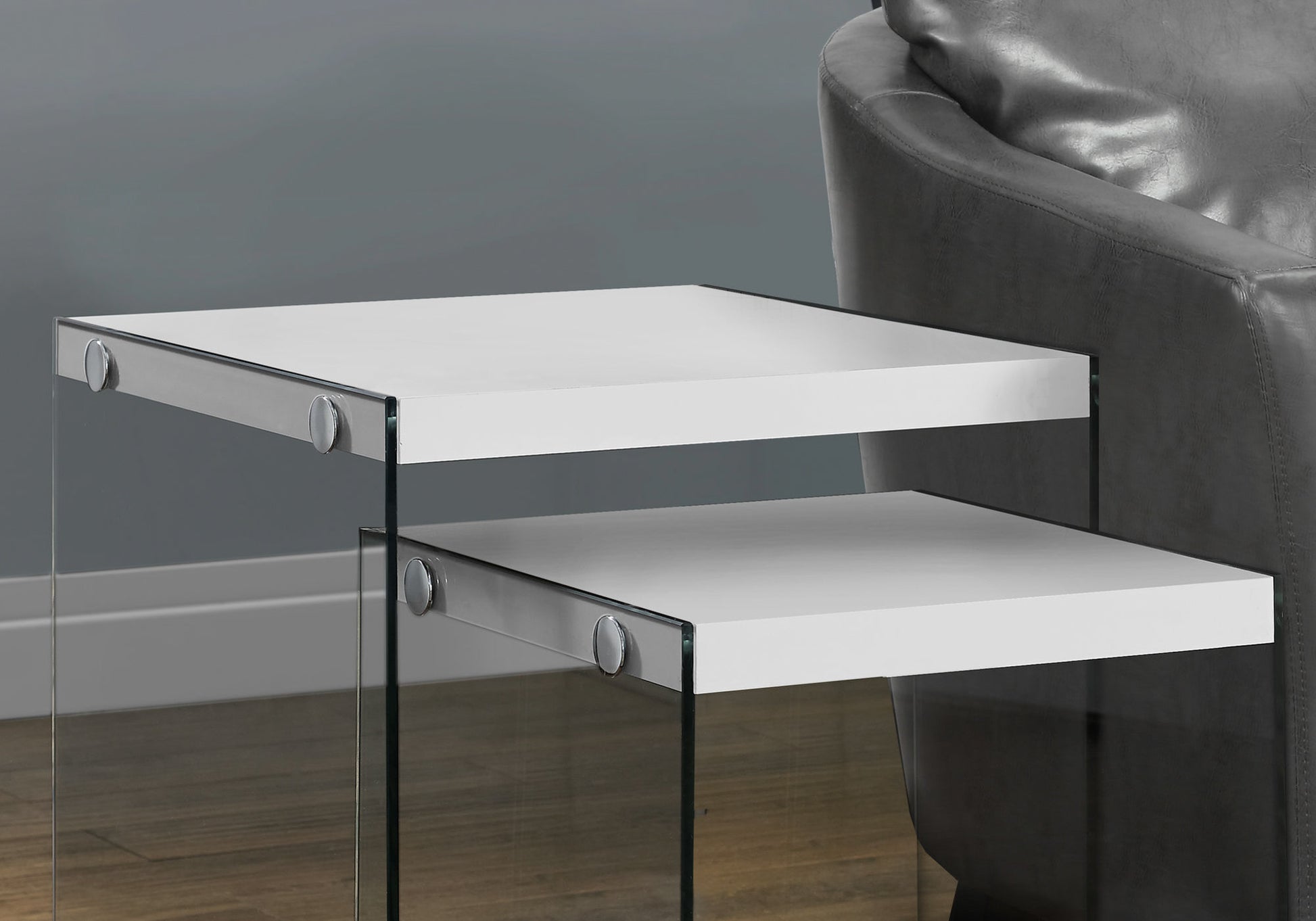 Nesting Table Set 2-Piece Glossy White Tempered Glass-Accent Table-DECOROLALA