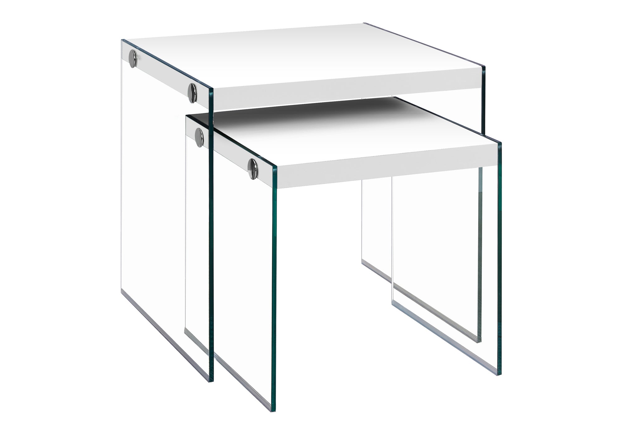 Nesting Table Set 2-Piece Glossy White Tempered Glass-Accent Table-DECOROLALA