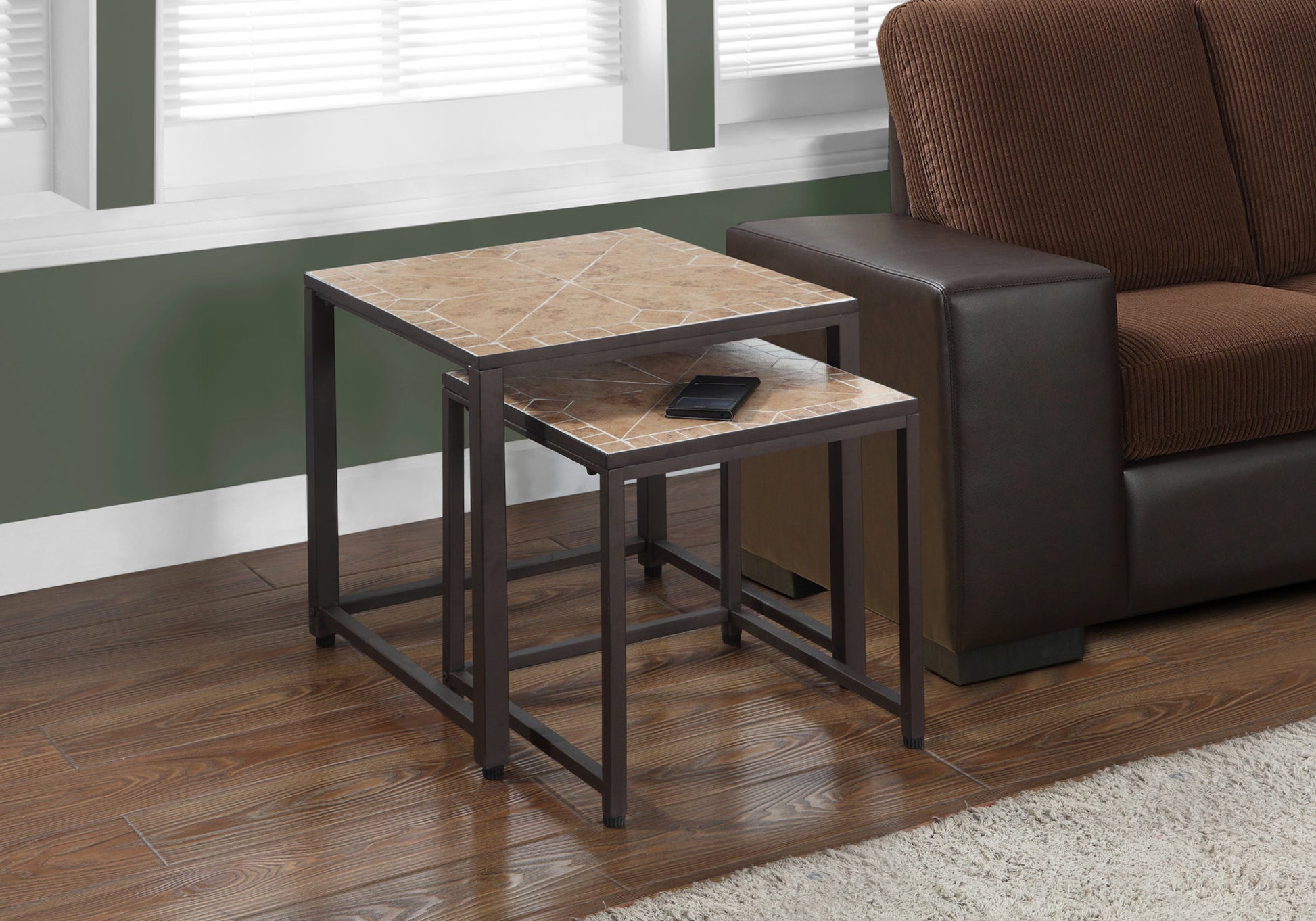 Nesting Table Set 2-Piece Terracotta Tile Top-Accent Table-DECOROLALA