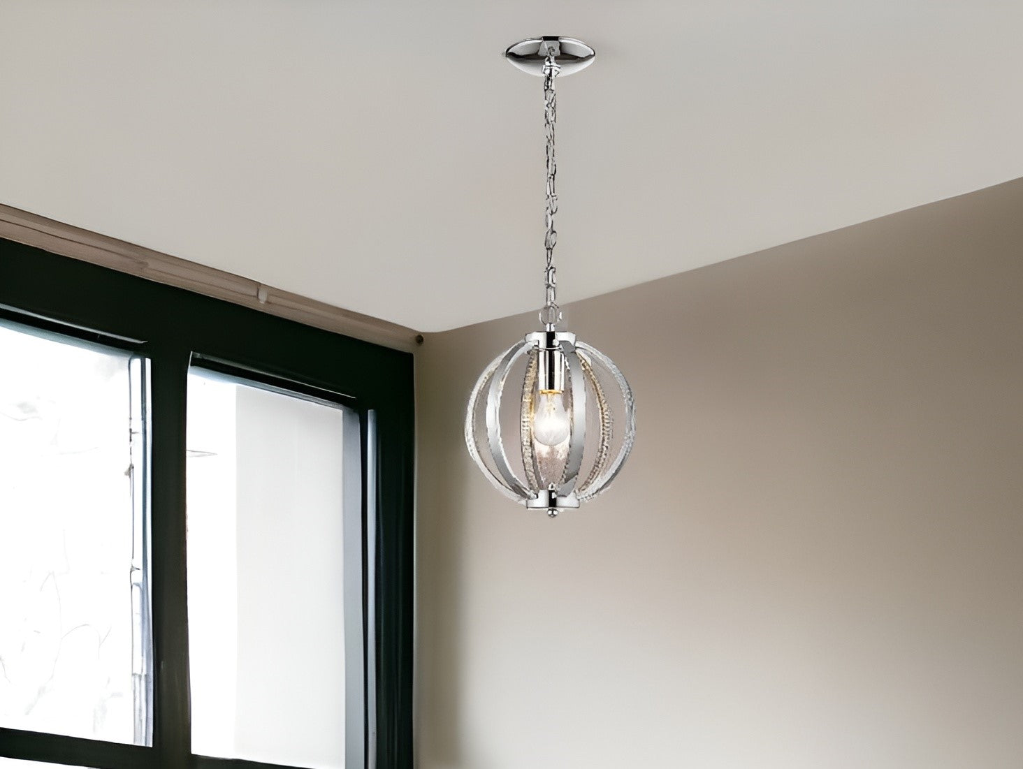 Nevaeh 1-Light Chrome Globe Pendant With Crystal Accents-Pendants-Hanging Lights-DECOROLALA