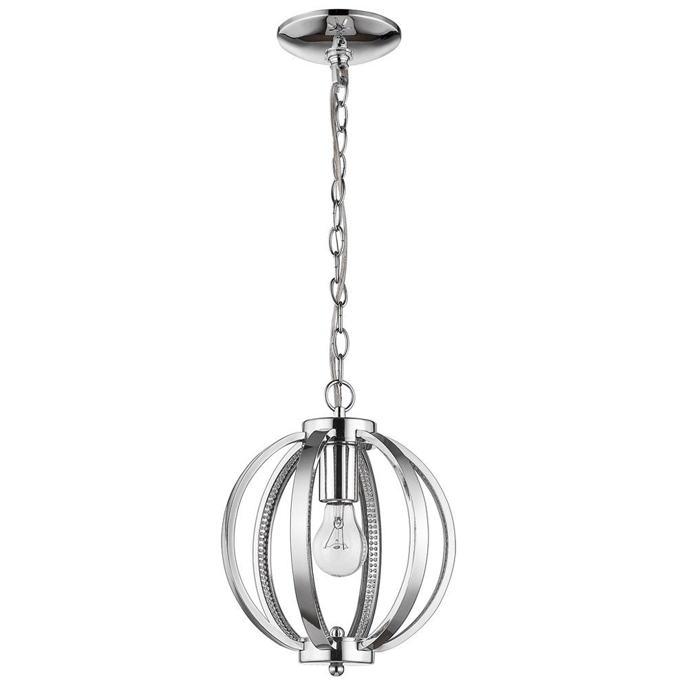 Nevaeh 1-Light Chrome Globe Pendant With Crystal Accents-Pendants-Hanging Lights-DECOROLALA