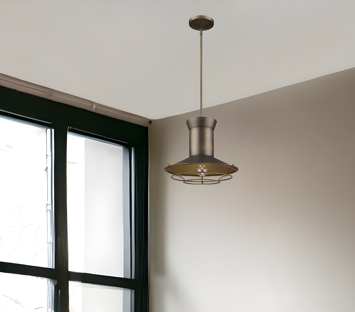 Newport 1-Light Tin Coated Pendant With Raw Brass Interior Shade And Louver-Pendants-Hanging Lights-DECOROLALA