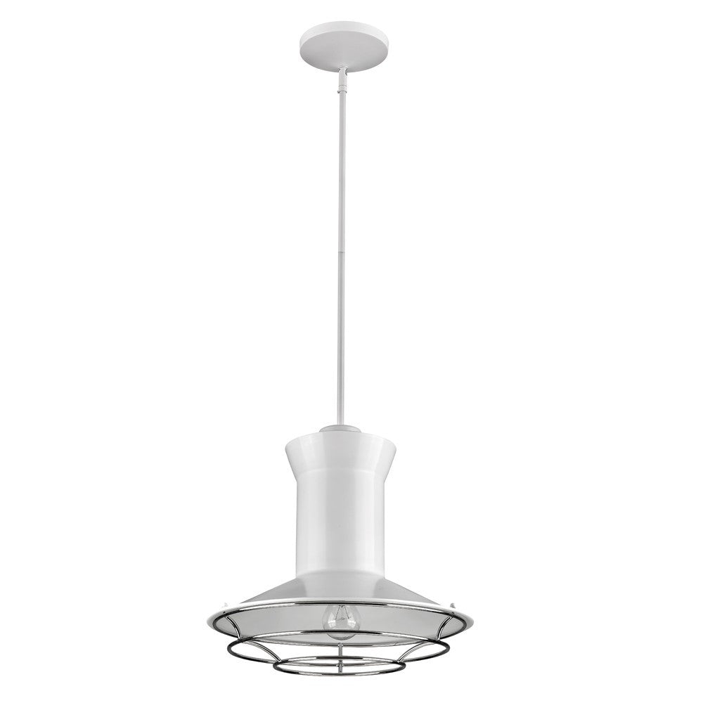 Newport 1-Light White Pendant With Polished Nickel Louver-Pendants-Hanging Lights-DECOROLALA