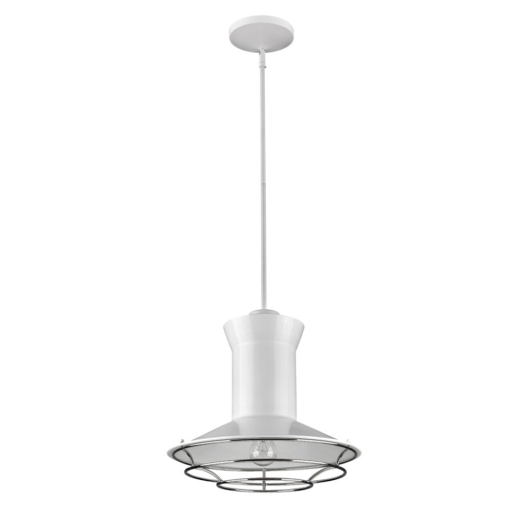Newport 1-Light White Pendant With Polished Nickel Louver-Pendants-Hanging Lights-DECOROLALA