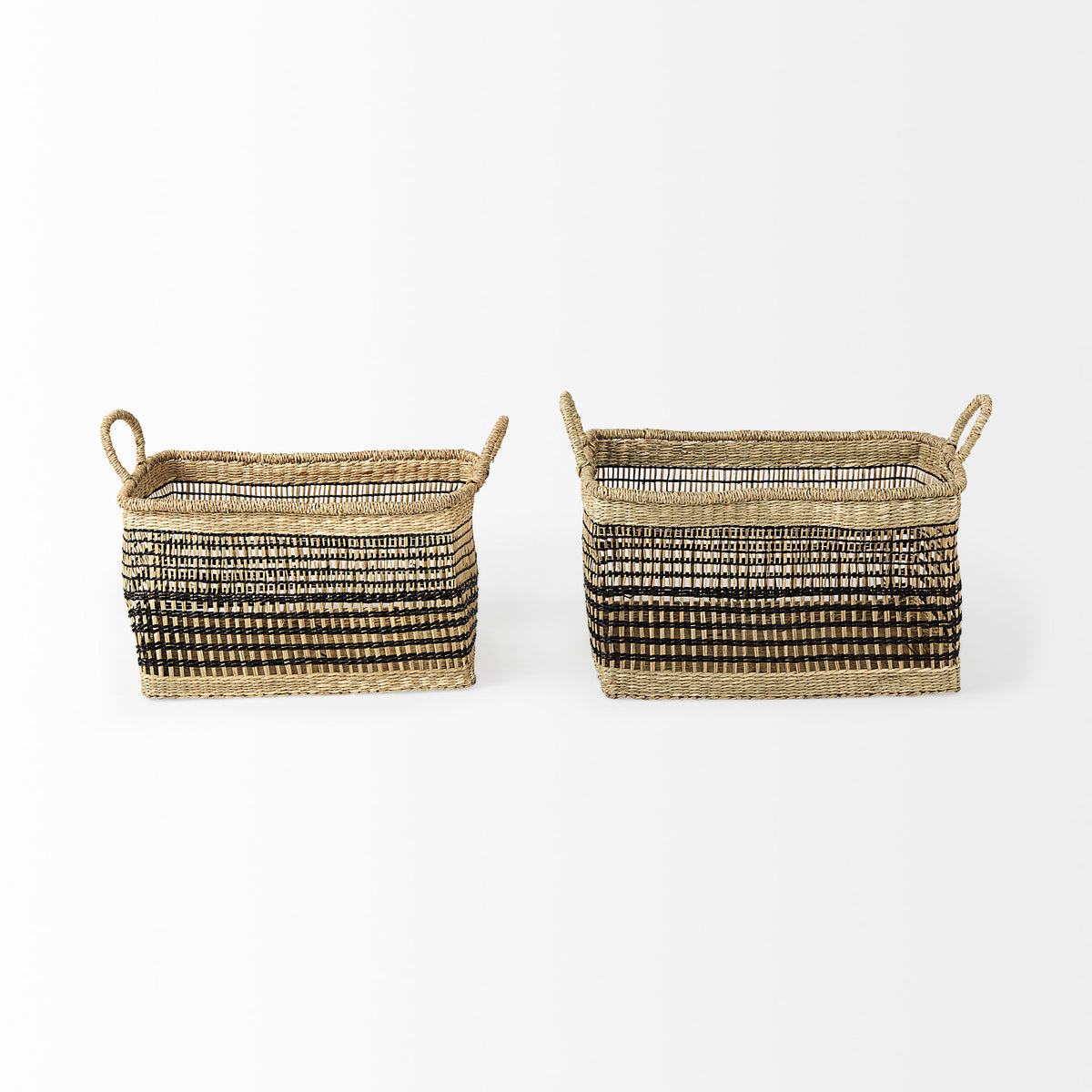 Nia Seagrass Rectangular Baskets with Handles - Set of 2 Light Brown-Decorative Baskets-DECOROLALA