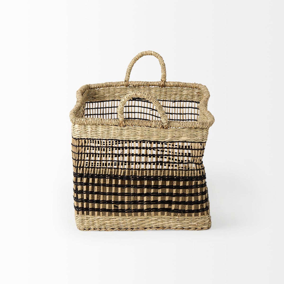 Nia Seagrass Rectangular Baskets with Handles - Set of 2 Light Brown-Decorative Baskets-DECOROLALA