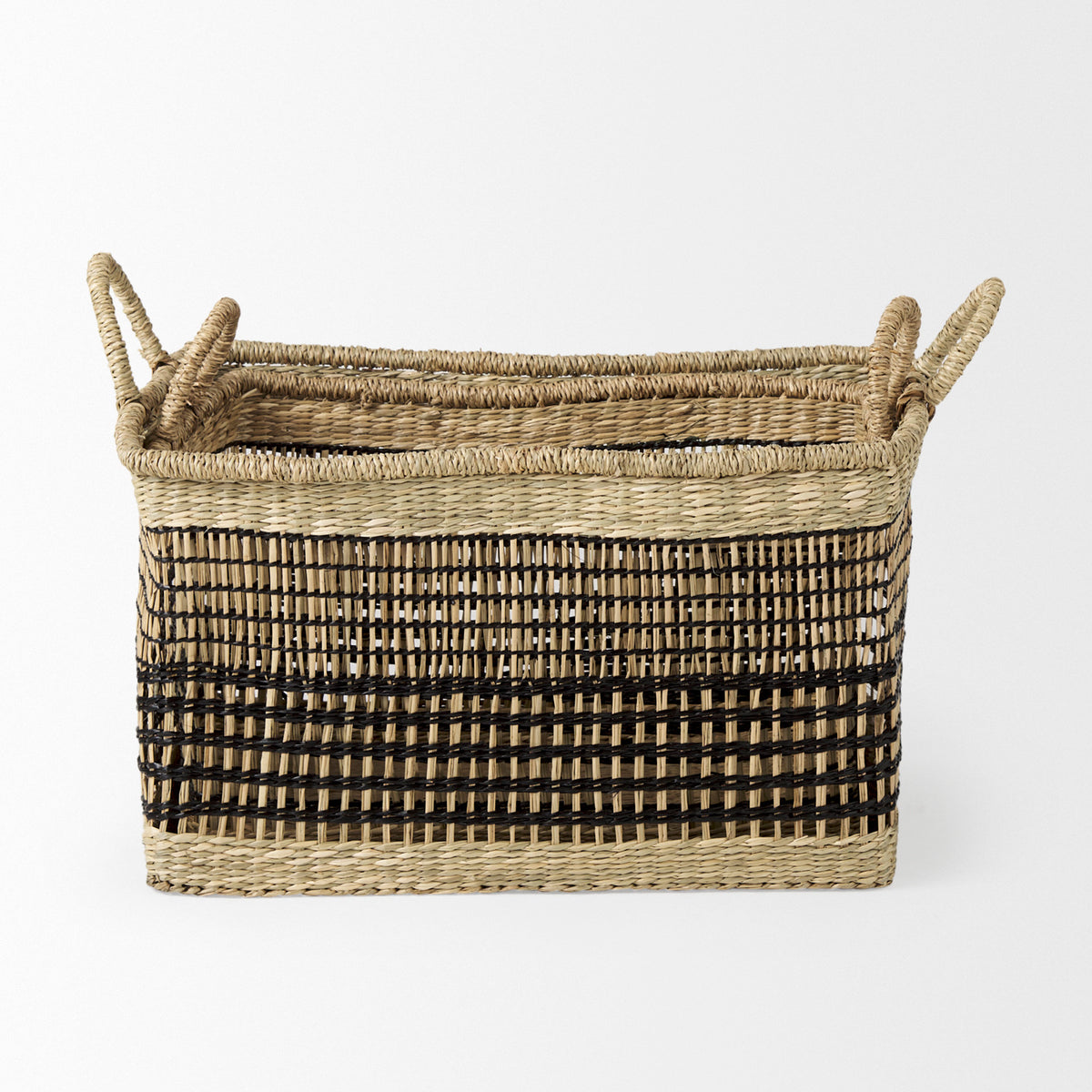 Nia Seagrass Rectangular Baskets with Handles - Set of 2 Light Brown-Decorative Baskets-DECOROLALA