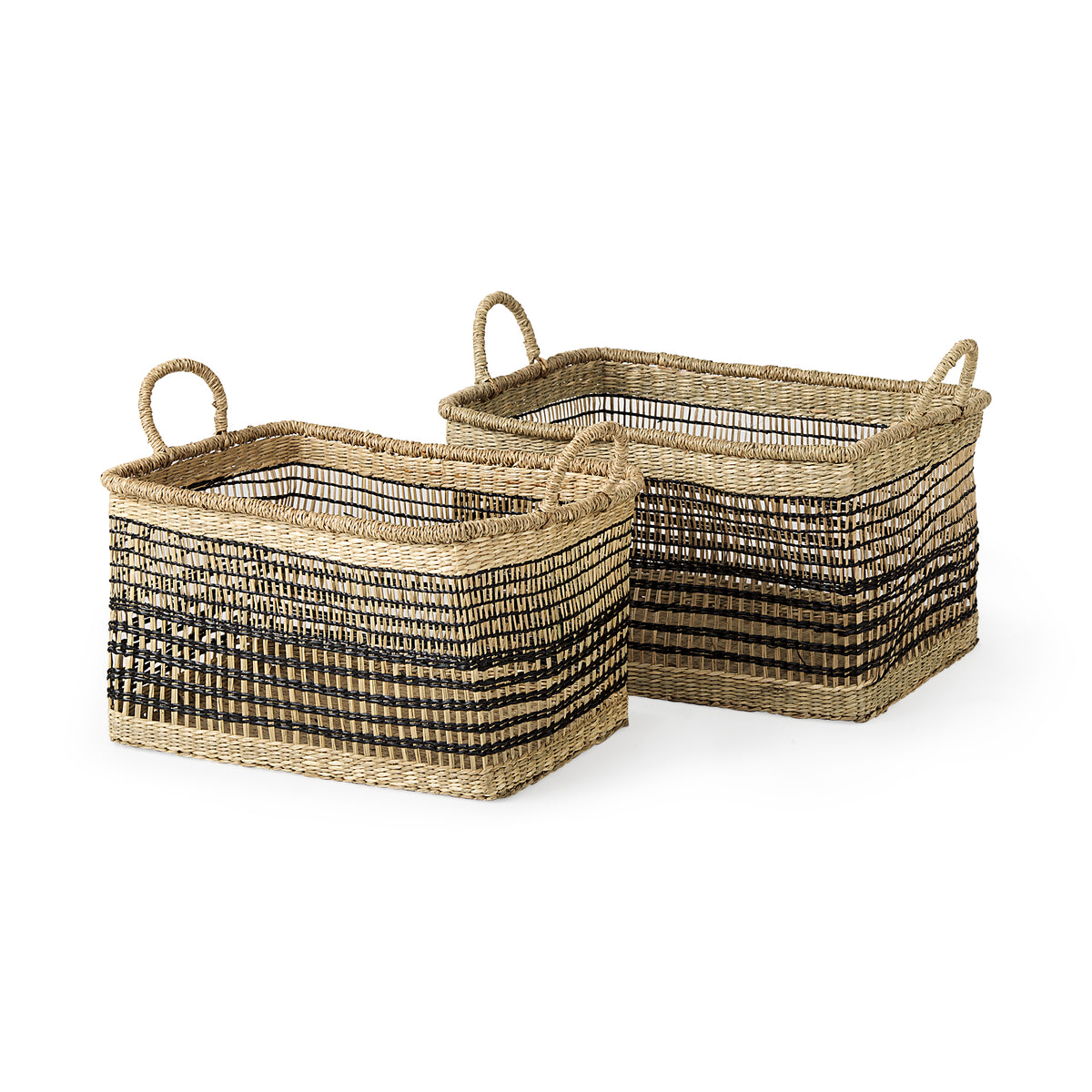 Nia Seagrass Rectangular Baskets with Handles - Set of 2 Light Brown-Decorative Baskets-DECOROLALA