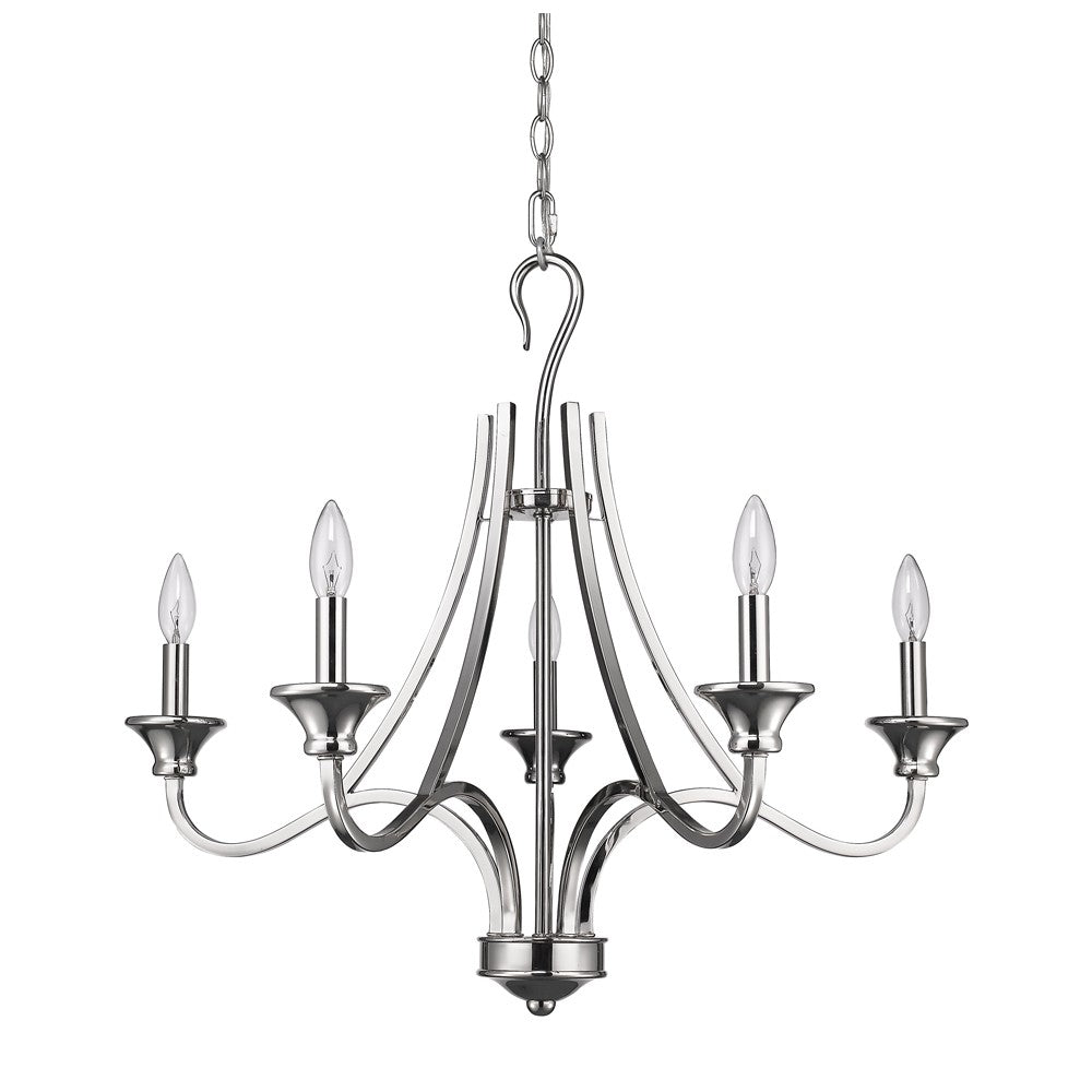 Nickel Candle Style Five Light Metal Dimmable Chandelier-Chandeliers-DECOROLALA
