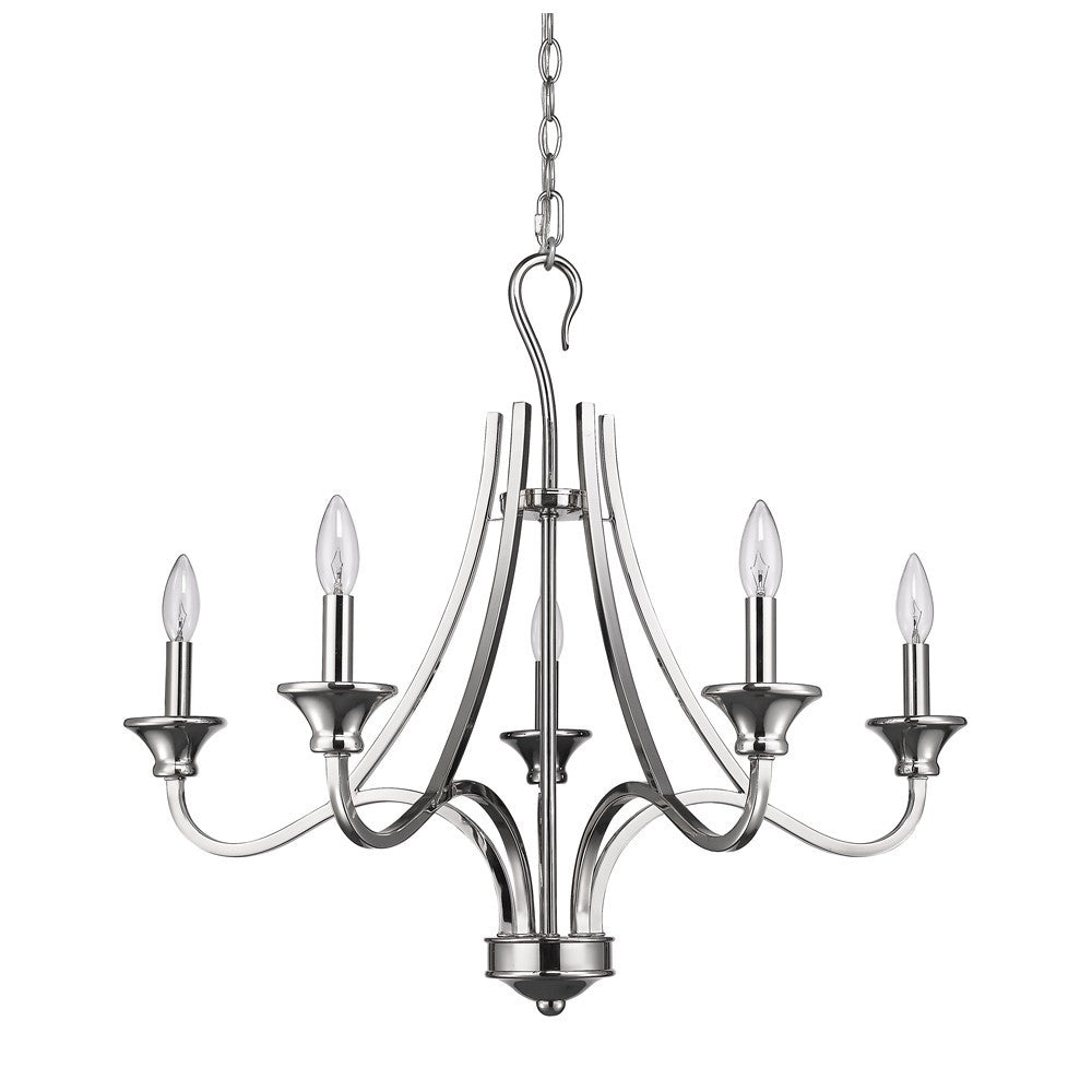 Nickel Candle Style Five Light Metal Dimmable Chandelier-Chandeliers-DECOROLALA