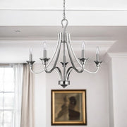 Nickel Candle Style Five Light Metal Dimmable Chandelier-Chandeliers-DECOROLALA