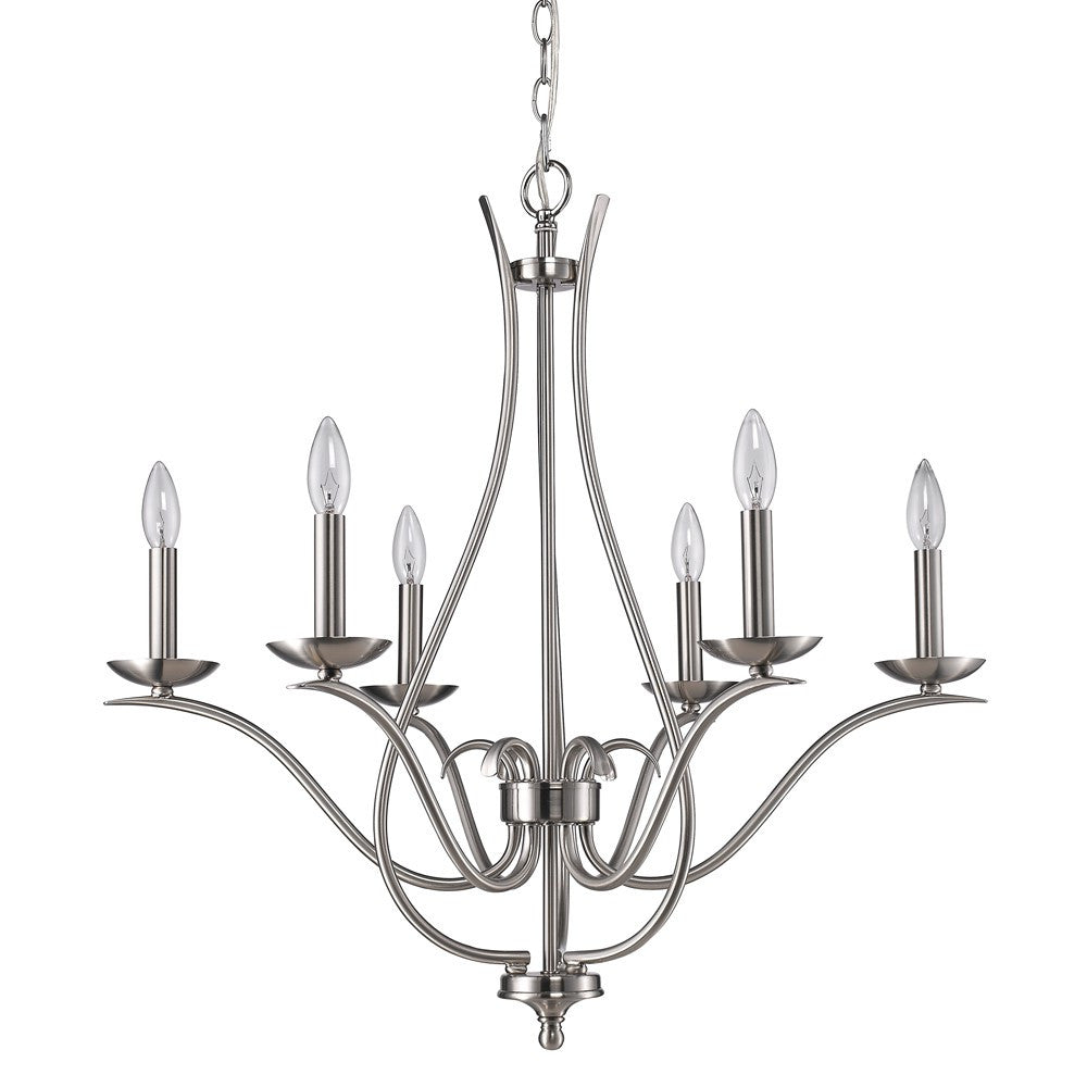 Nickel Candle Style Six Light Metal Dimmable Chandelier-Chandeliers-DECOROLALA