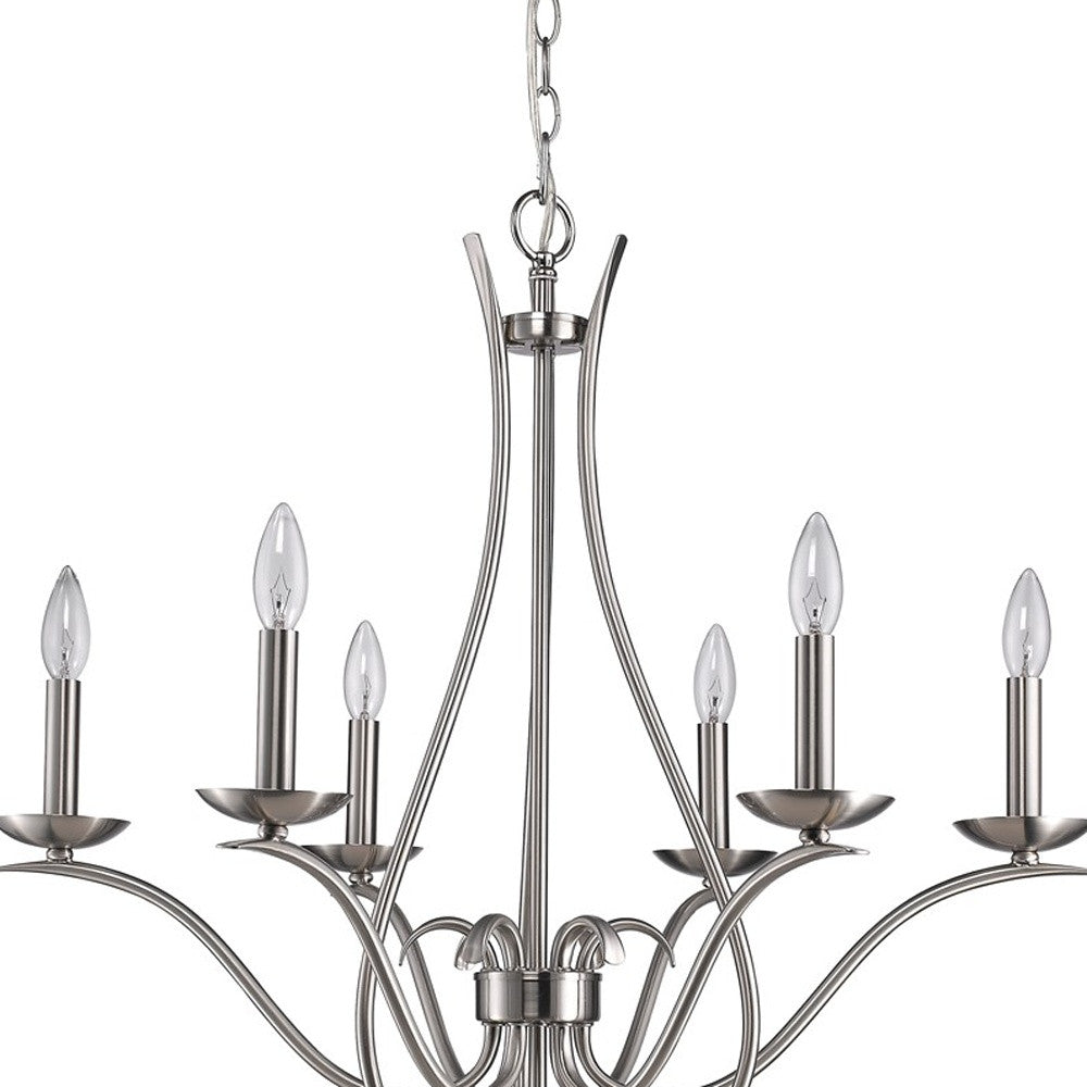 Nickel Candle Style Six Light Metal Dimmable Chandelier-Chandeliers-DECOROLALA