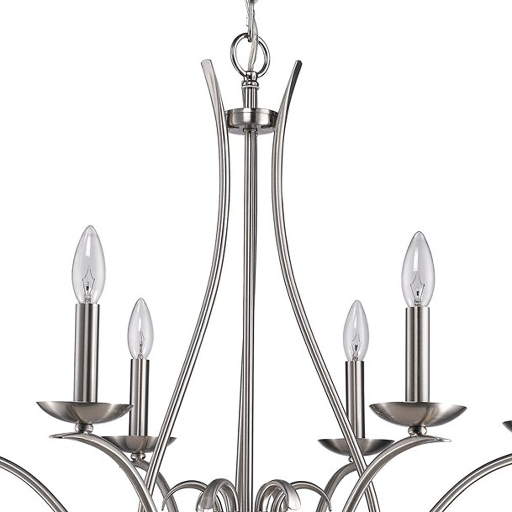 Nickel Candle Style Six Light Metal Dimmable Chandelier-Chandeliers-DECOROLALA