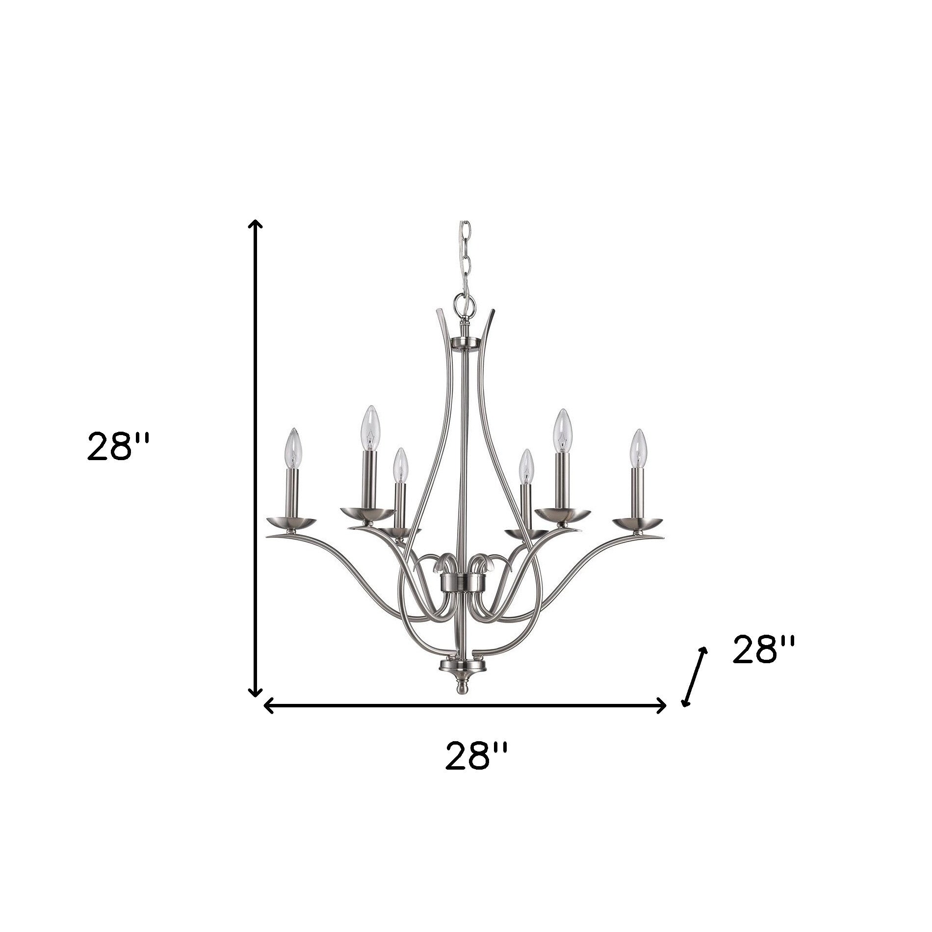 Nickel Candle Style Six Light Metal Dimmable Chandelier-Chandeliers-DECOROLALA