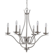 Nickel Candle Style Six Light Metal Dimmable Chandelier-Chandeliers-DECOROLALA