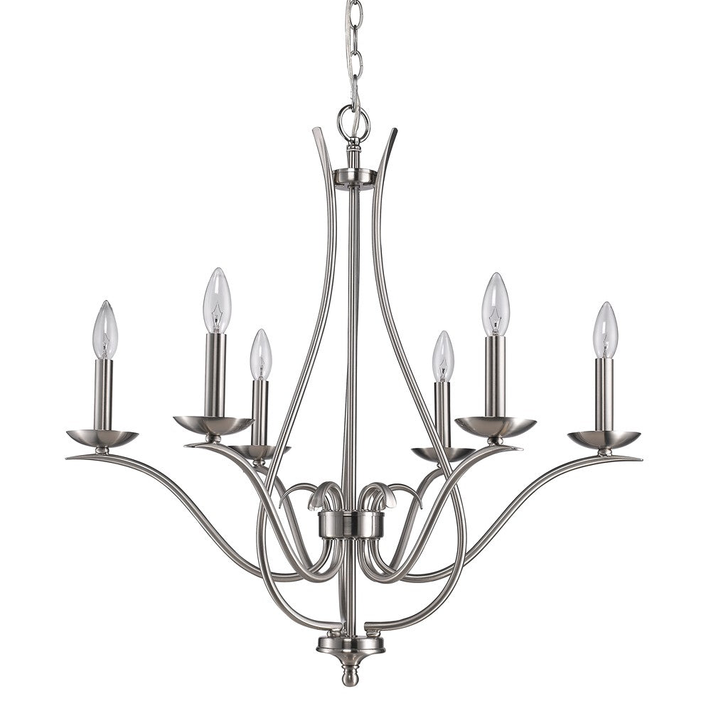 Nickel Candle Style Six Light Metal Dimmable Chandelier-Chandeliers-DECOROLALA