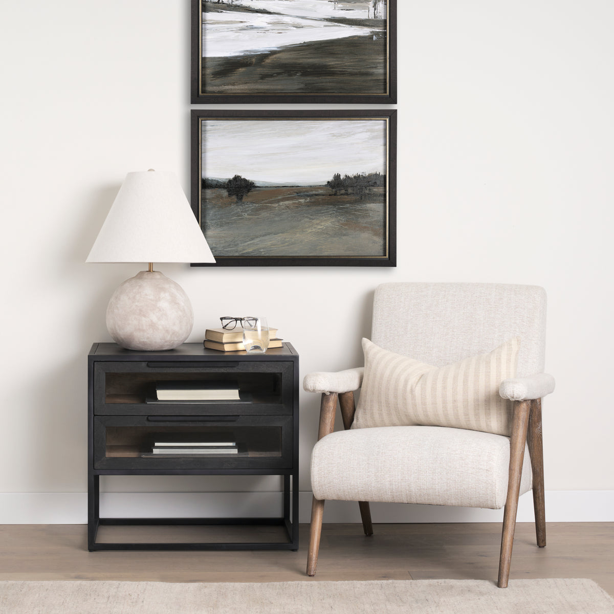 Nico Oatmeal Upholstered w/ Brown Wood Accent Chair-Accent Chairs-DECOROLALA