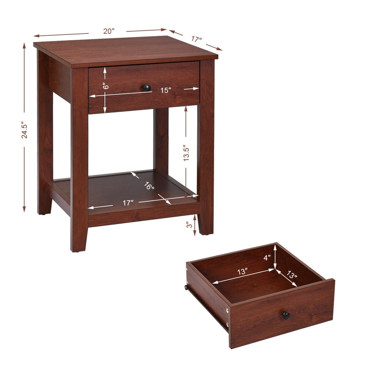 Night Stand End Side Table with Drawer and Storage Shelf-Nightstands-DECOROLALA