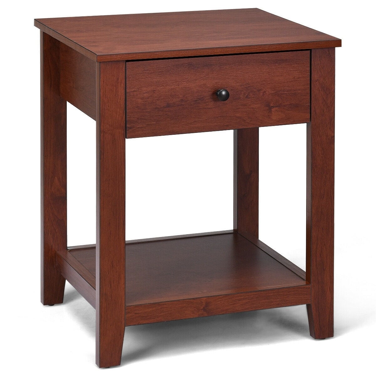 Night Stand End Side Table with Drawer and Storage Shelf-Nightstands-DECOROLALA