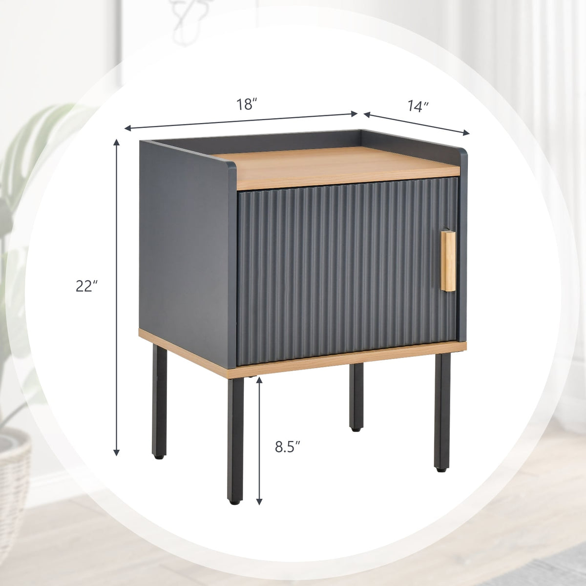 Nightstand Bedside End Table with Door Cabinet for Living Room Bedroom-Gray-Nightstands-DECOROLALA