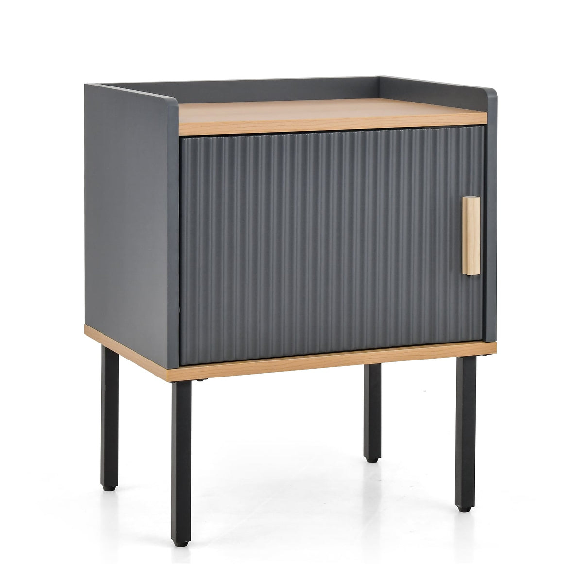 Nightstand Bedside End Table with Door Cabinet for Living Room Bedroom-Gray-Nightstands-DECOROLALA