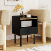 Nightstand Bedside End Table with Drawer and Open Shelf for Living Room Bedroom-1 Piece-Nightstands-DECOROLALA