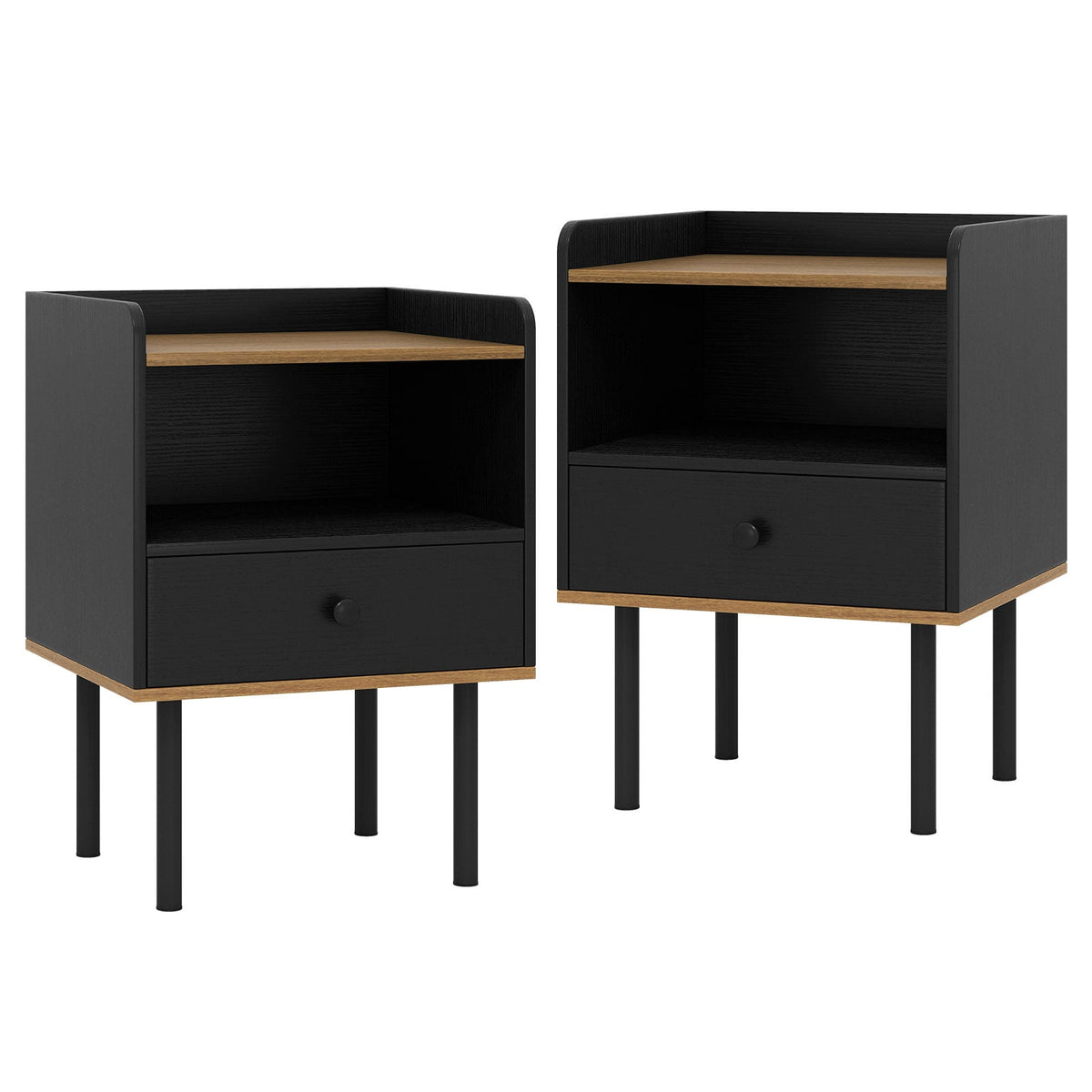 Nightstand Bedside End Table with Drawer and Shelf for Living Room Bedroom-Set of 2-Nightstands-DECOROLALA