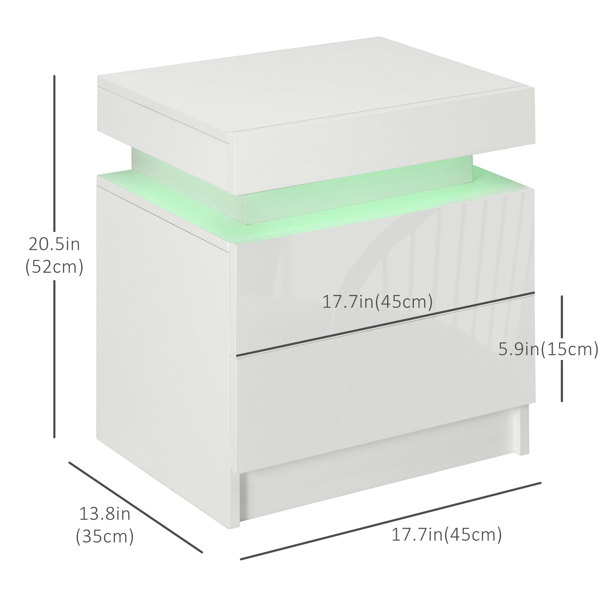 Nightstand, Bedside Table with LED Lights and 2 Drawers for Bedroom, Living Room, White-Home Furnishings > Bedroom Furniture > Bedside Tables-DECOROLALA