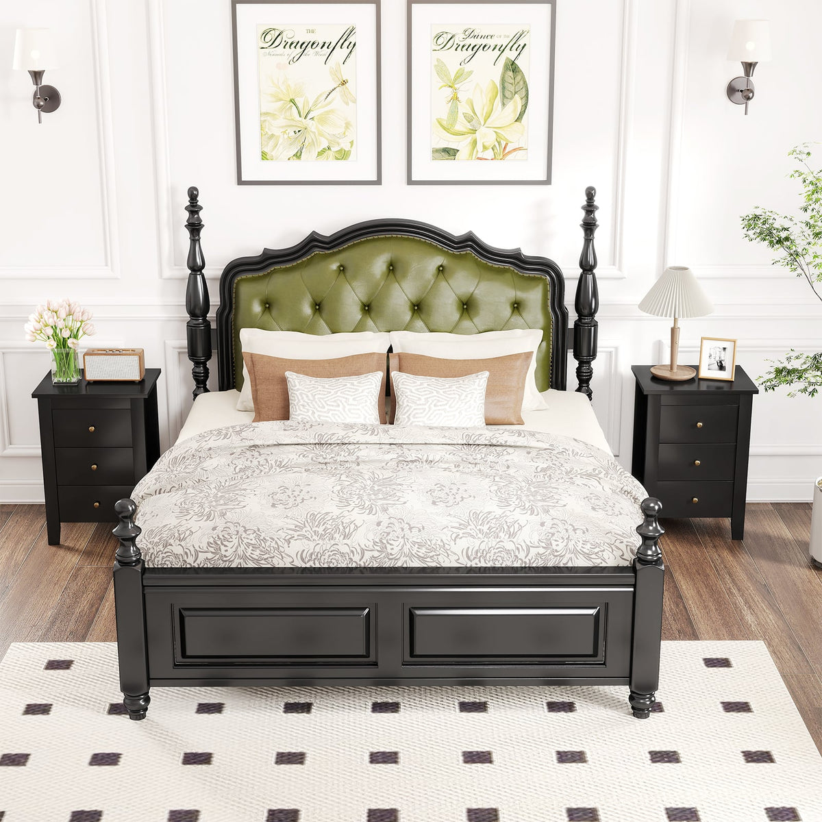 Nightstand End Beside Table Drawers Modern Storage Bedroom Furniture-Black-Nightstands-DECOROLALA