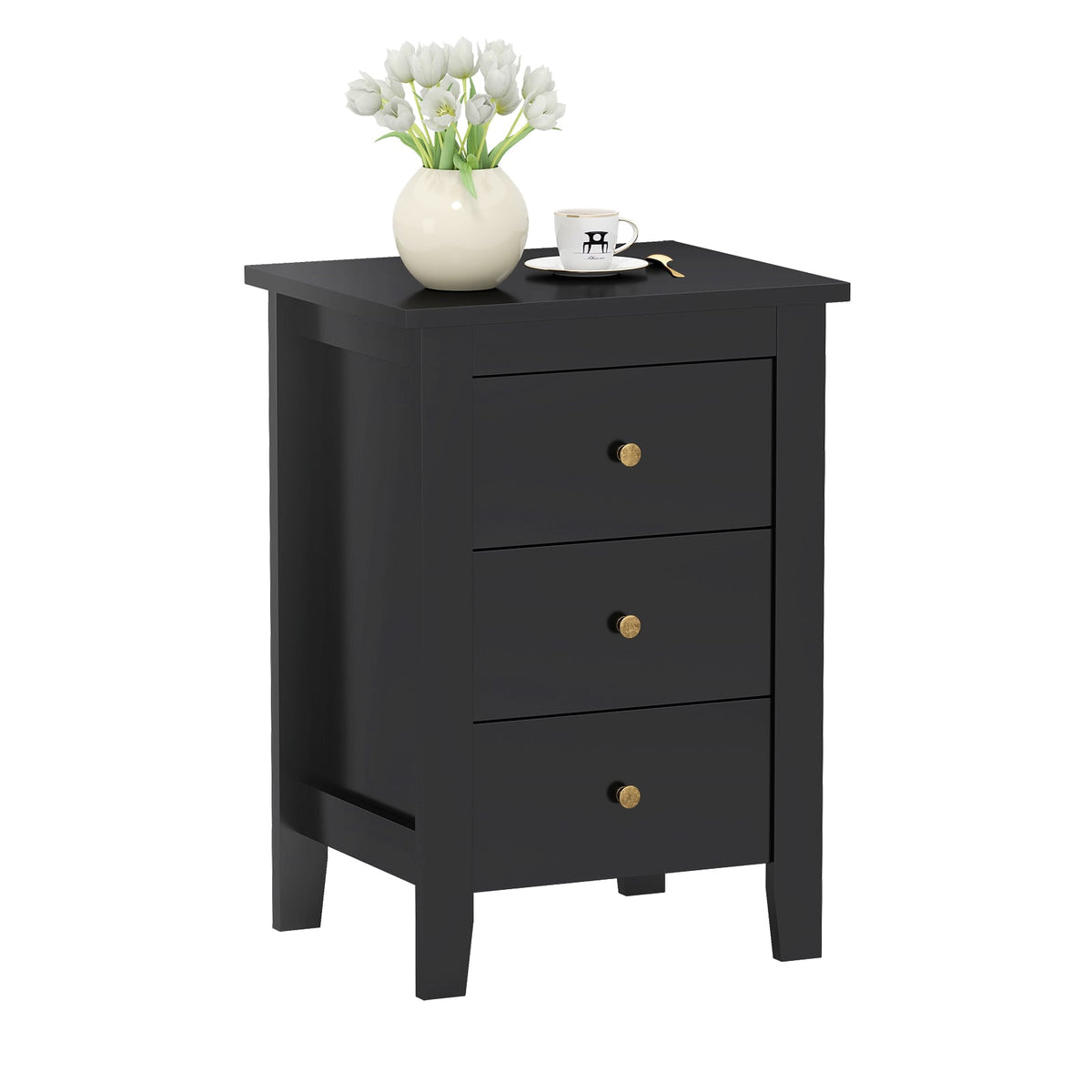 Nightstand End Beside Table Drawers Modern Storage Bedroom Furniture-Black-Nightstands-DECOROLALA