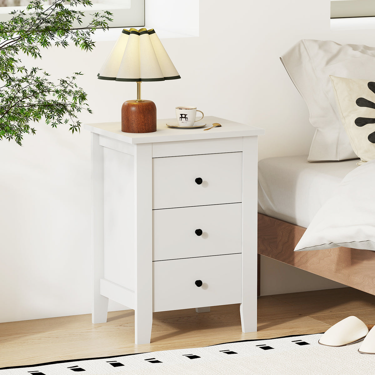 Nightstand End Beside Table Drawers Modern Storage Bedroom Furniture-White-Nightstands-DECOROLALA