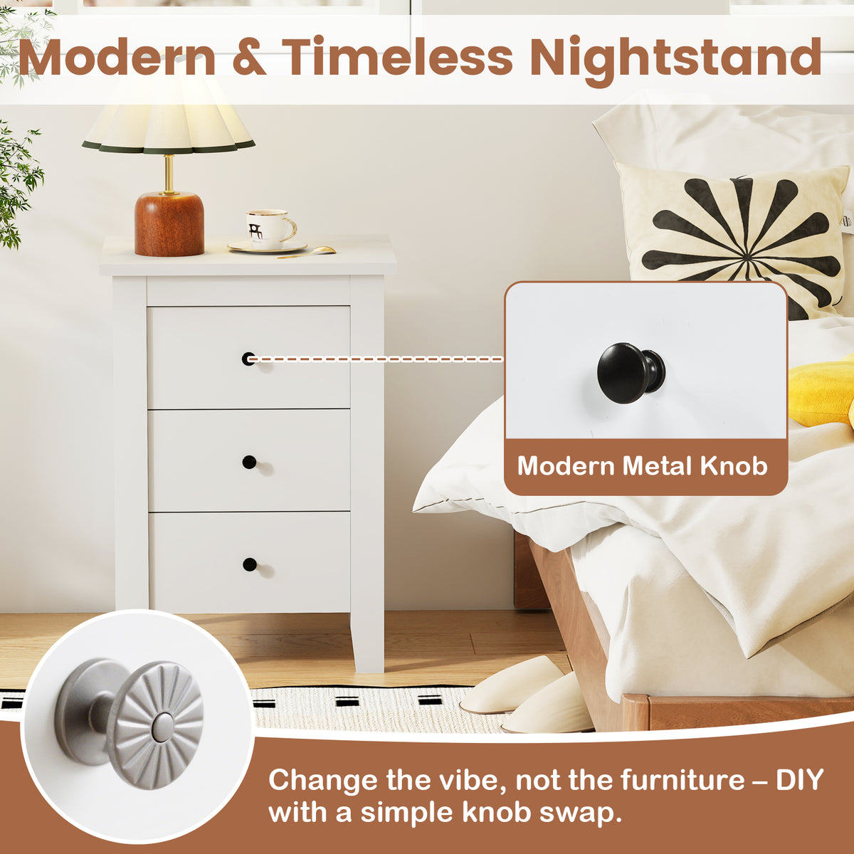 Nightstand End Beside Table Drawers Modern Storage Bedroom Furniture-White-Nightstands-DECOROLALA