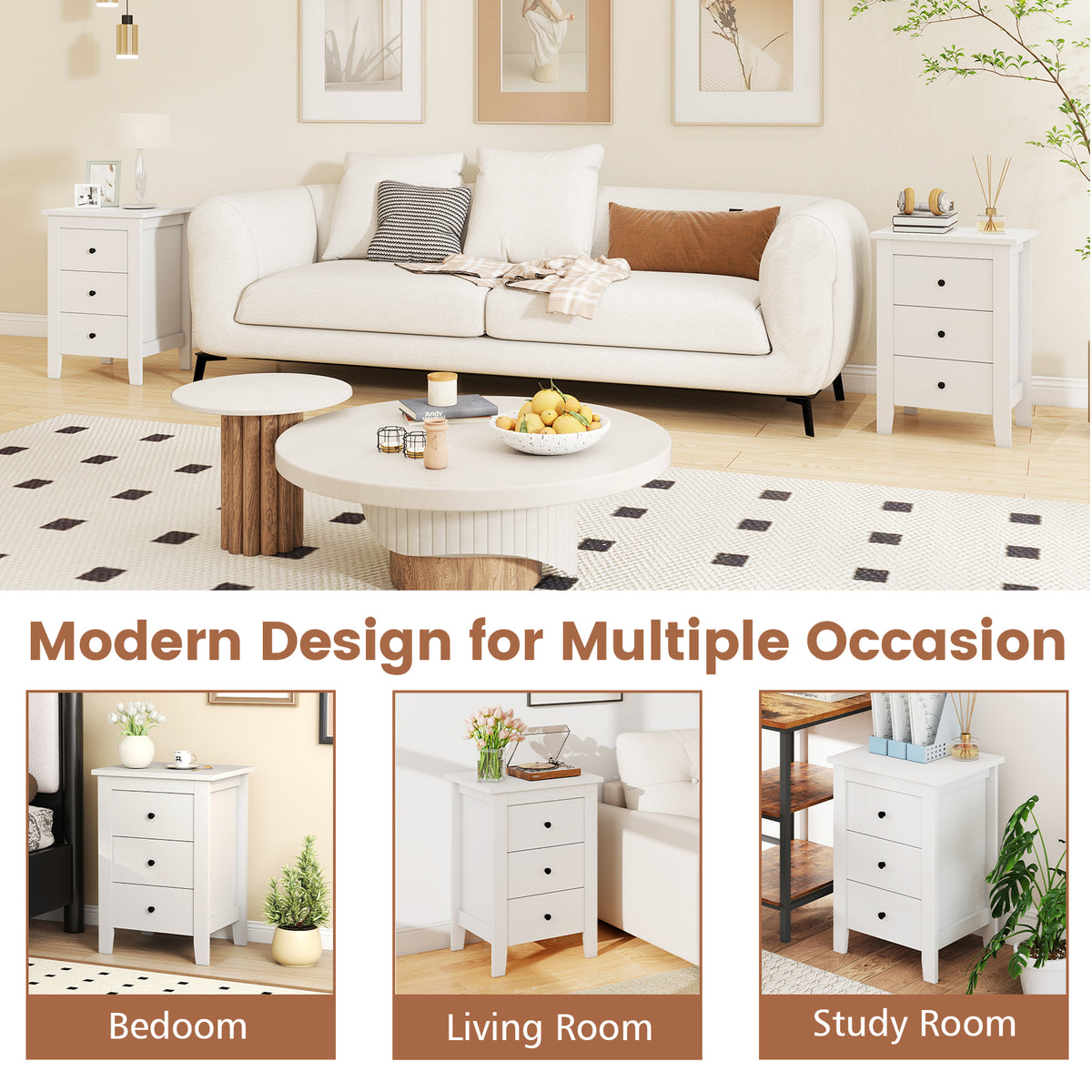 Nightstand End Beside Table Drawers Modern Storage Bedroom Furniture-White-Nightstands-DECOROLALA