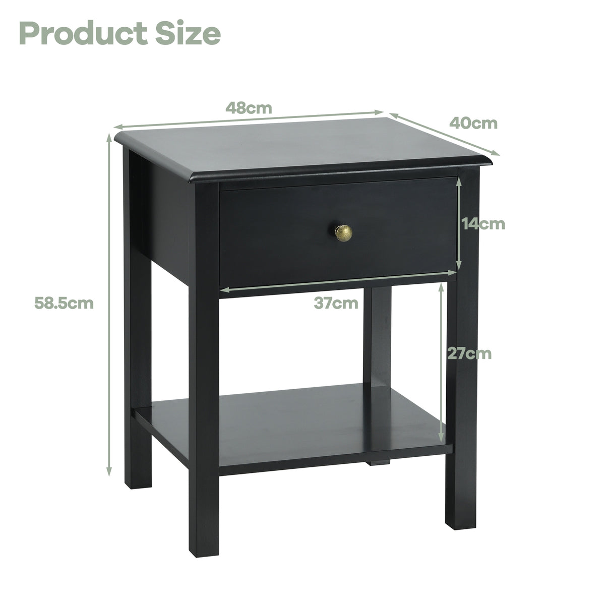 Nightstand End Table with Drawer and Shelf-Black-Nightstands-DECOROLALA